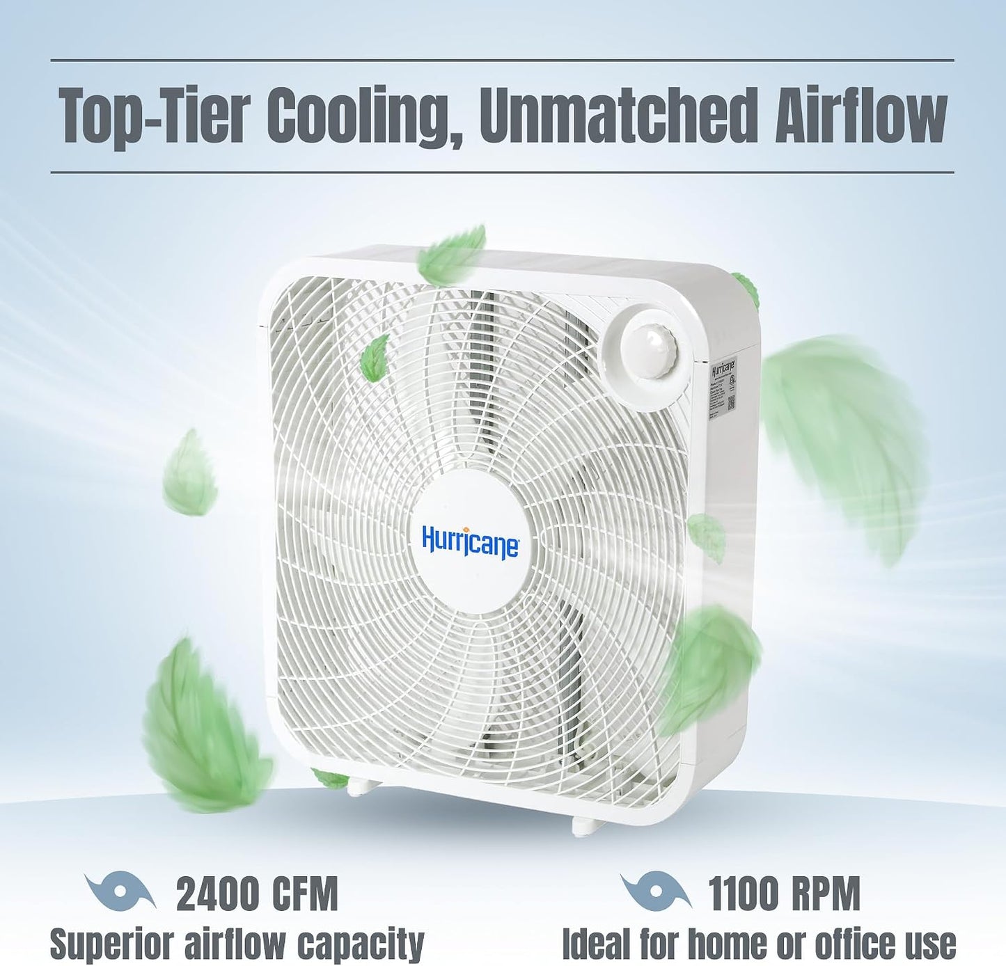 Hurricane Classic Floor Box Fan with 3 Speed Settings, White - 20in | Corded Portable Electric Air Cooling Unit w/ Powerful 2400 CFM Airflow for Home, Garage, Office, Bedroom & Basement