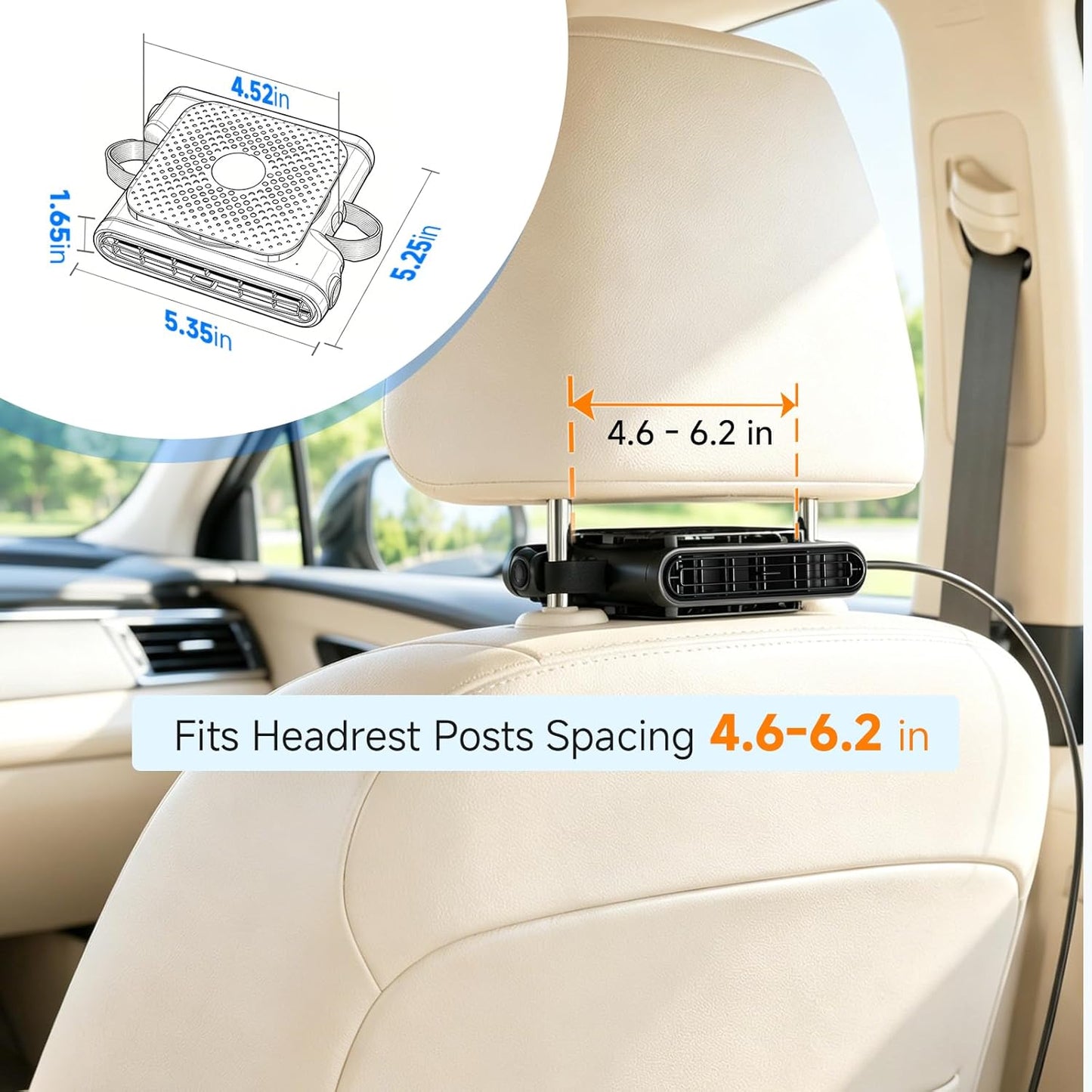 ElfTrip Car Seat Fan with Dual Air Outlets, Corded USB Car Fans for Kids for Driver Passenger, Stronger 3 Speeds, Forward or Backward Airflow, Fits in Most Car SUV (1 Pack No-Recharge Plug-in to Work)
