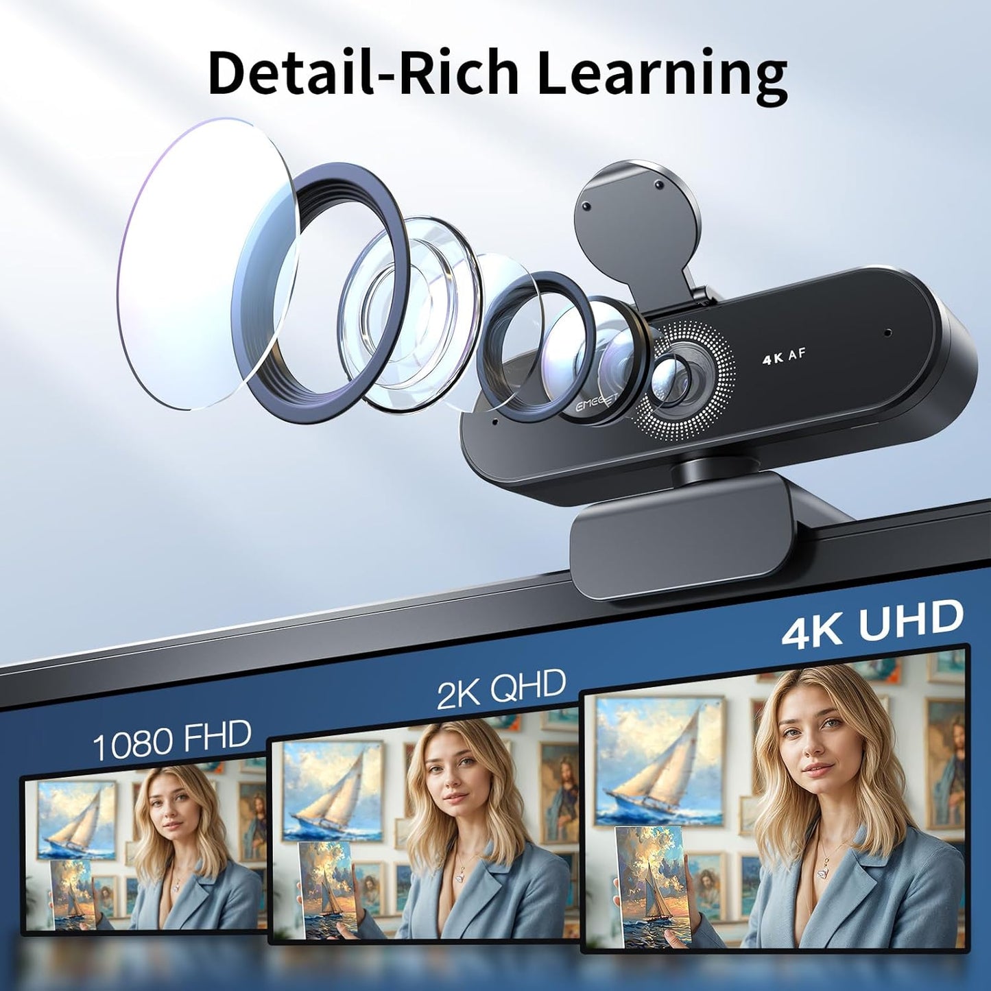 EMEET NOVA 4K Webcam for PC, Ultra 4K HD, PDAF Autofocus, Dual Omni Mics | 73° FOV, Auto Light Correction, USB-A, Privacy Cover, Ideal for High-End Business Meetings&Live Streaming