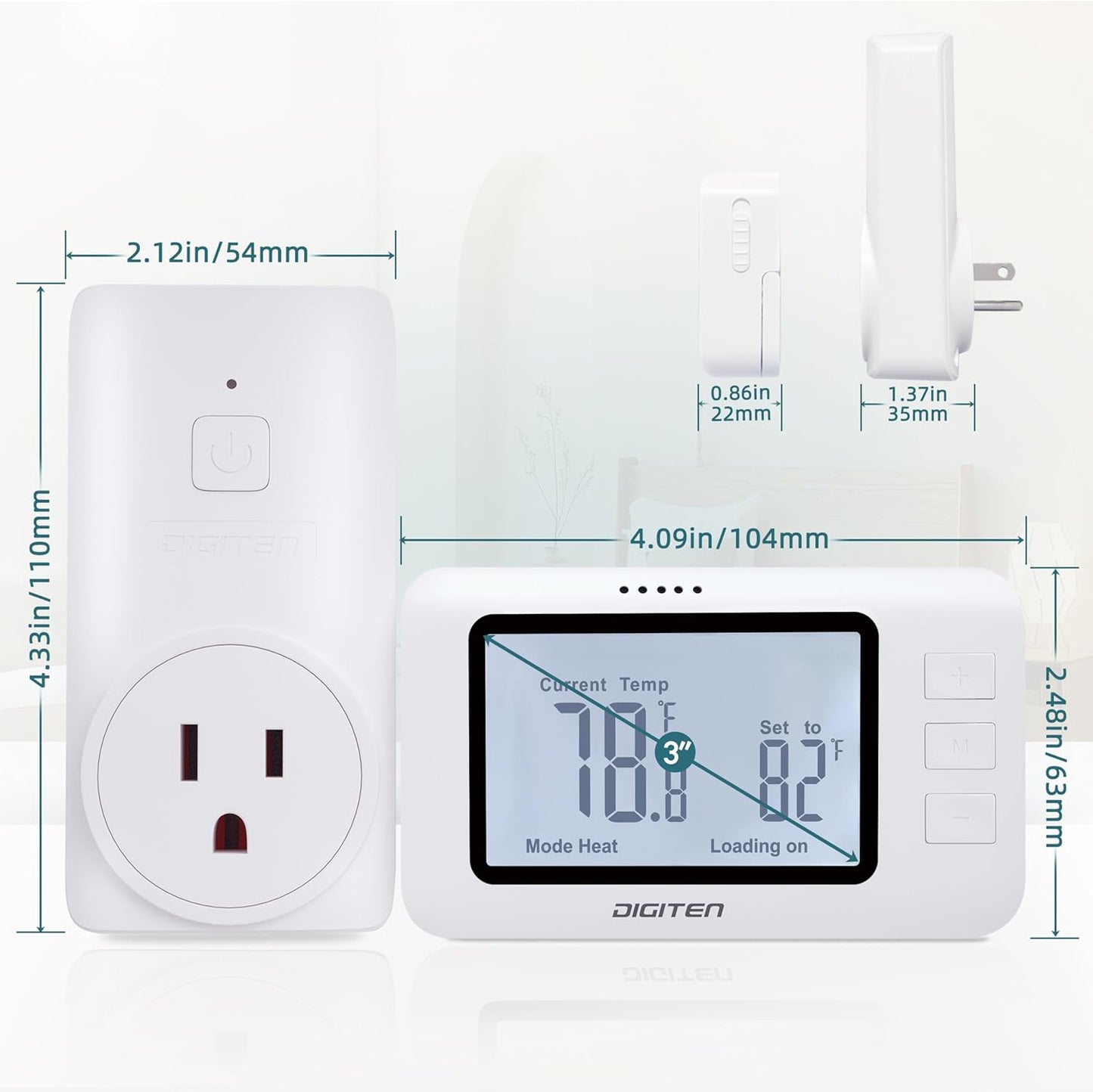 DIGITEN Wireless Thermostat WTC100 Pro Temperature Controller for Cooling & Heating, Remote Controlled Outlet, Easy-to-Use and Non-Programmable Plug in Thermostats for Home