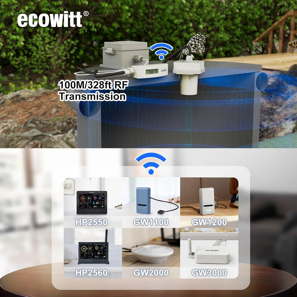 ECOWITT LDS01 Laser Distance Measuring Meter for Water Level, Snow Depth Measurement, Class 1, 915 MHz