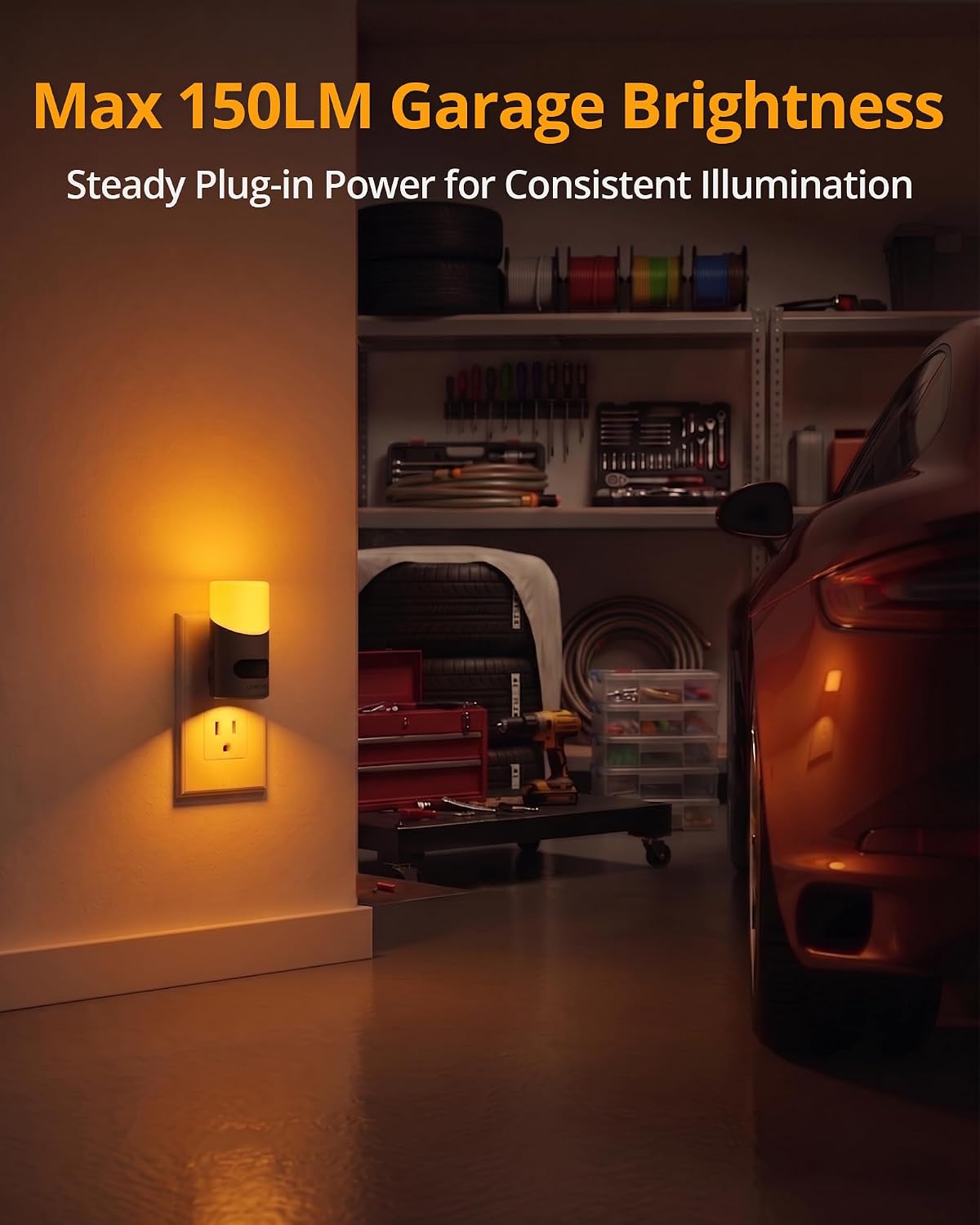 Lyridz Amber Night Light with Motion Sensor, 1-150LM Dimmable Plug-in Nightlight Indoor for Bedroom, Bathroom, Hallway, Stairs, Pet House, Toilet, 2 Pack