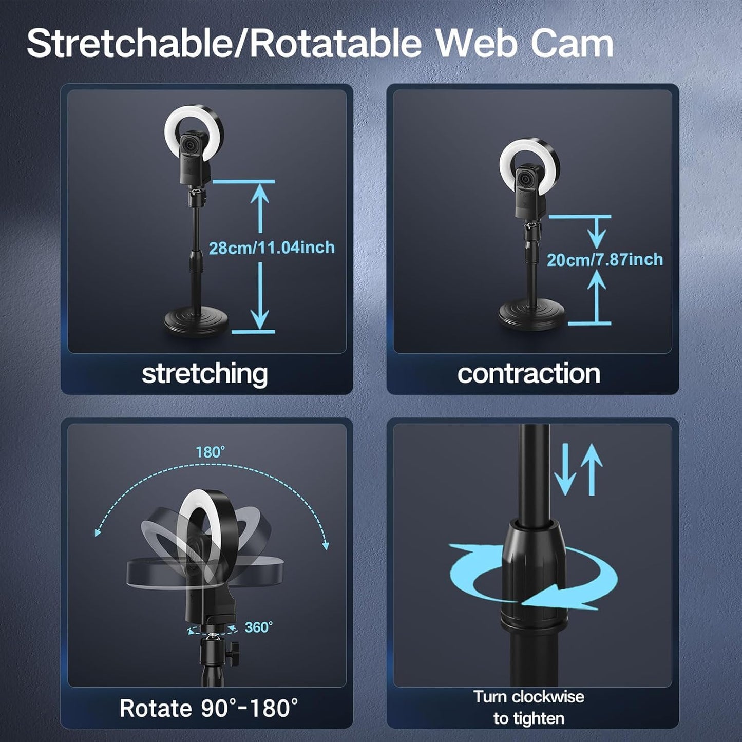 4K Webcam with Light, Web Camera with Microphone, Plug and Play, USB HD Computer Web Cam, Auto-Focus, 73°FOV PC Camera for Zoom Skype Teams, Desktop, Black