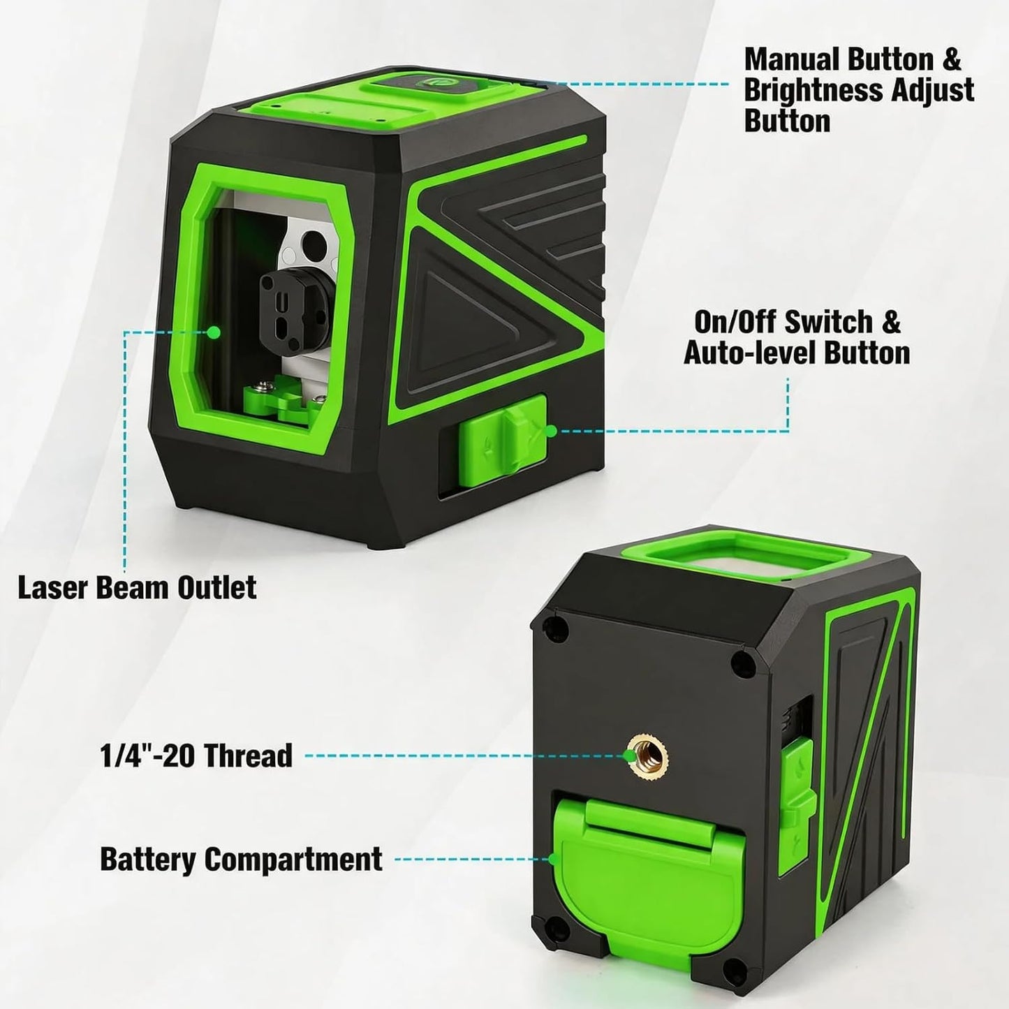 Laser Level with Tripod, 100Ft Green Cross Line Rotary Laser Tool | Rotatable 360 Degree, Manual Self leveling and Pulse Mode,IP54 Waterproof & Battery for Indoor/Outdoor Use