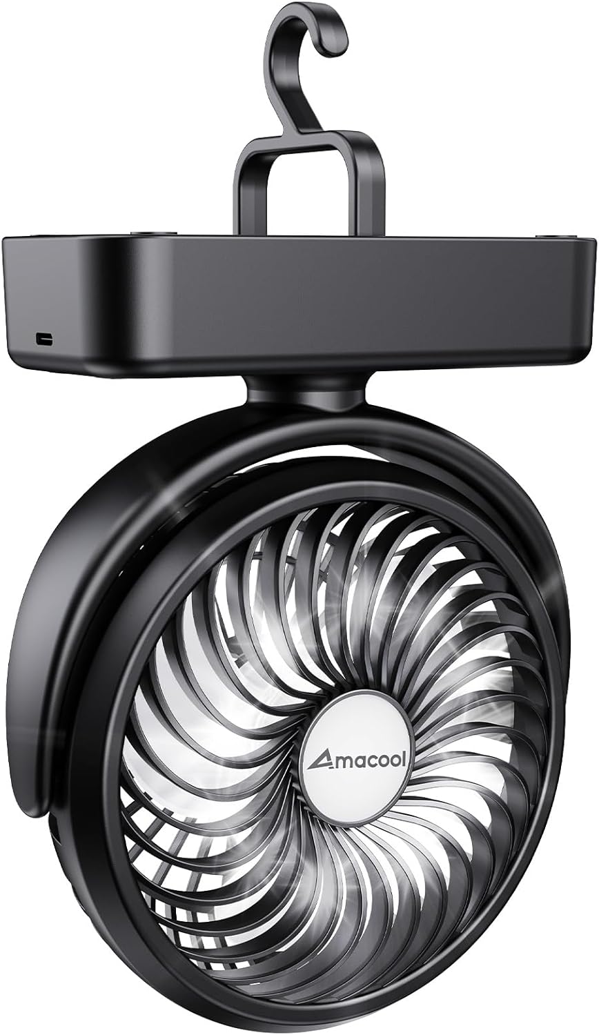 AMACOOL Portable Camping Fan with LED Lantern- 40H Work Time Rechargeable | Battery Operated Fan with Hanging Hook for Tent Car RV Hurricane Emergency Outages Survival Kit Camping Essentials Gear