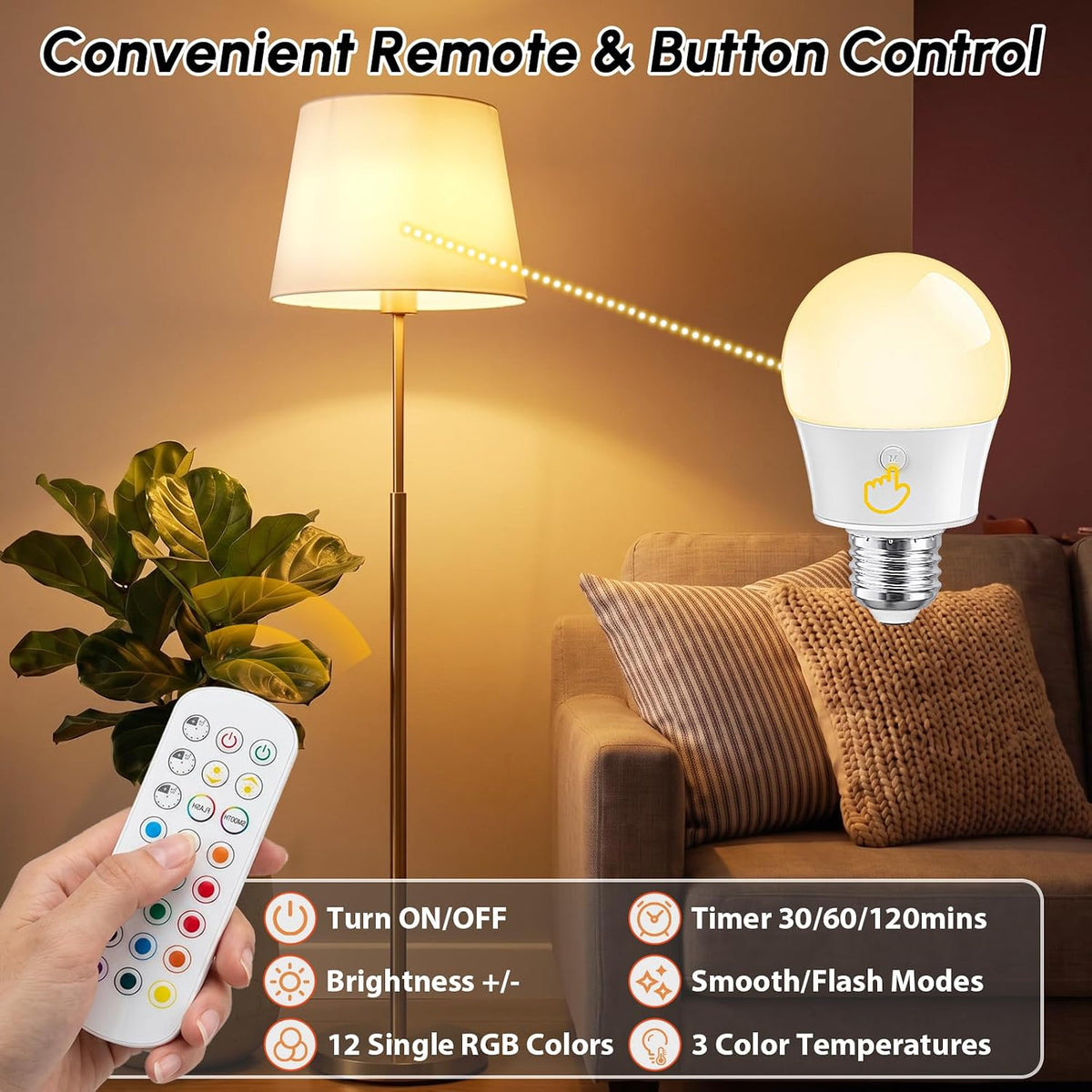 Yochoice E26 Rechargeable Light Bulbs with Remote, Battery Operated Bulbs