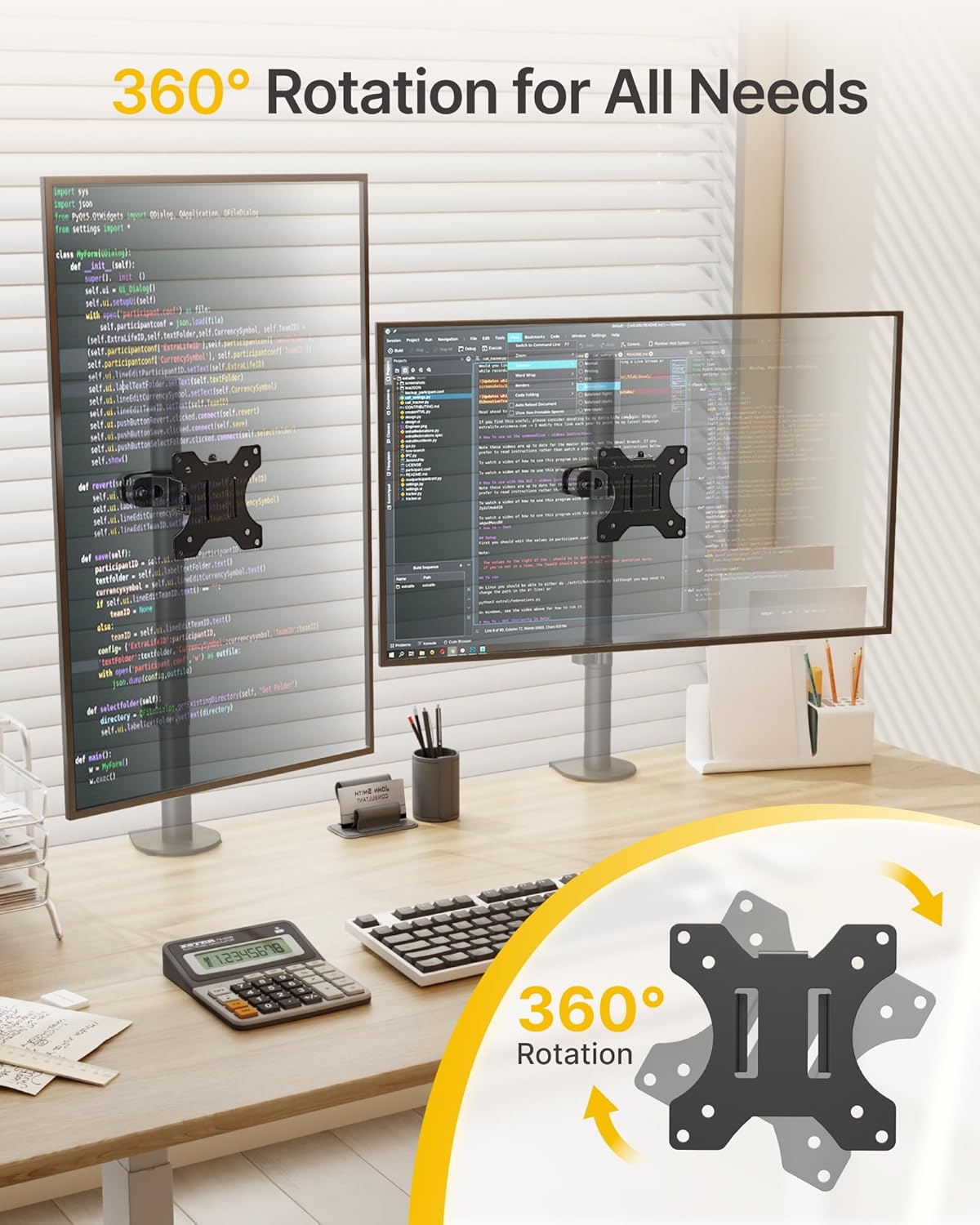 monTEK Pole Monitor Mount Bracket, Full Motion,17–32" Screen,Up to 17.6 Lbs | Lightweight Portable Pole Mount for 17–32"Monitors, Fits 1.1"–2.4" Poles, Ideal for Office, Classroom & Gaming Setups