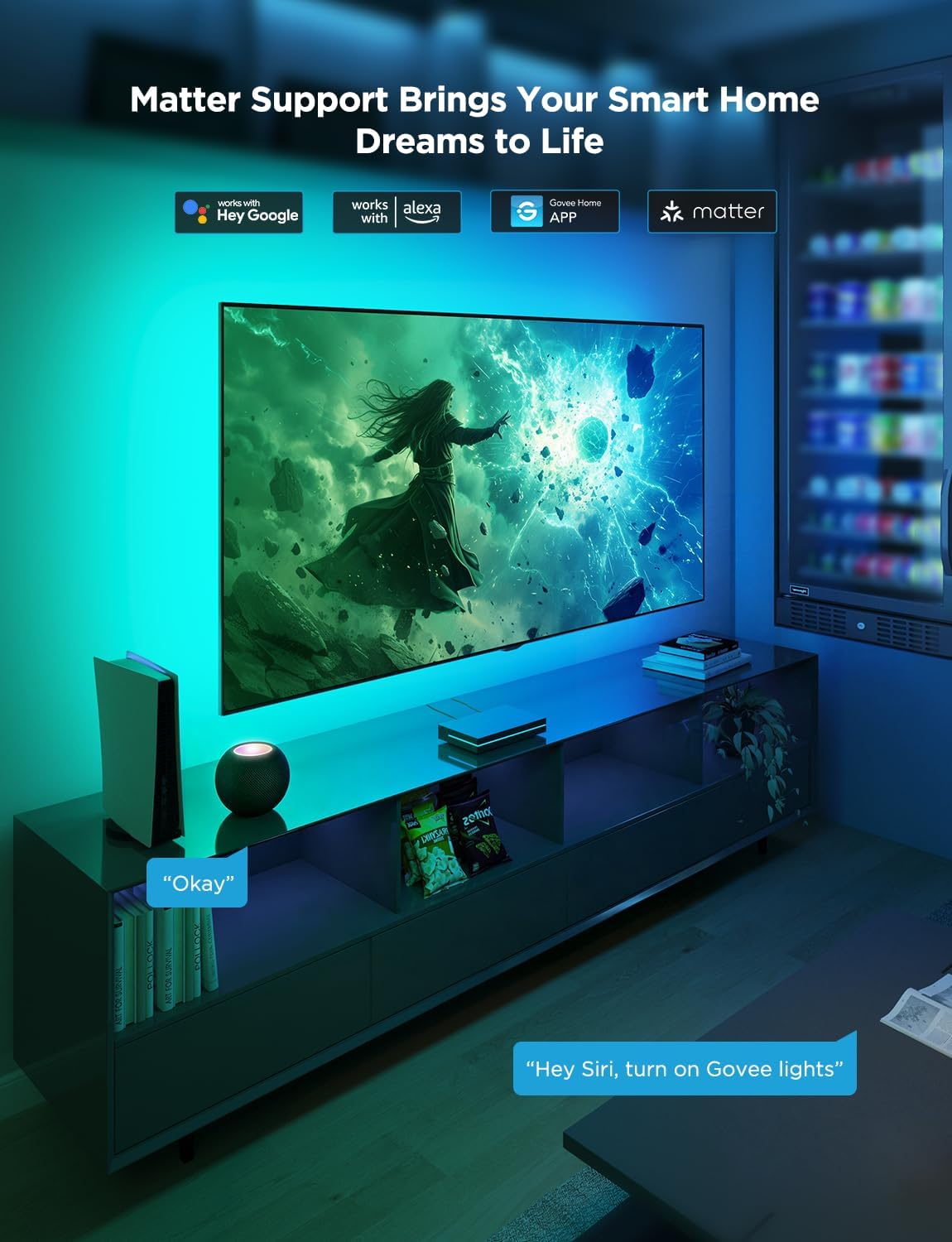 Govee HDMI 2.1 AI Sync Box 2, 8K/4K @144Hz, RGBWIC for 75-85 Inch TVs | With TV Backlight, Supports VRR & ALLM, SmartThings & Matterr & Alexa, AI CogniGlow, 75 LEDs/m