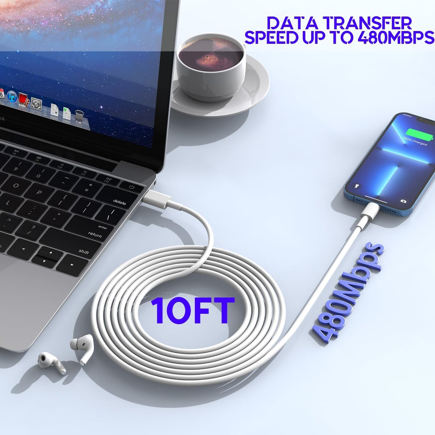 10Foot Fast iPhone Charging Cable,3-Pack Super Fast i Phone Charger USB C Charging Block Wall Charger PD Adapter with 10FT Type C to Lightning Cable Cord for iPhone 14/13/12/11ProMax/XS Max/XS/XR/8/SE
