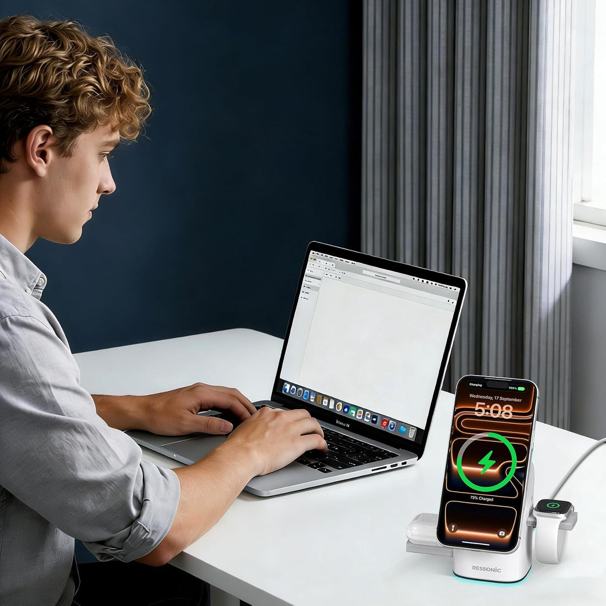 25W 3 in 1 Wireless Charging Station for Apple&Samsung, Desk Night Stand | Includes 45W Adapter, Wireless Charger for MagSafe iPhone 17/16/15/14/13/12, Galaxy S25/S24/S23/S22, AirPods & Watch