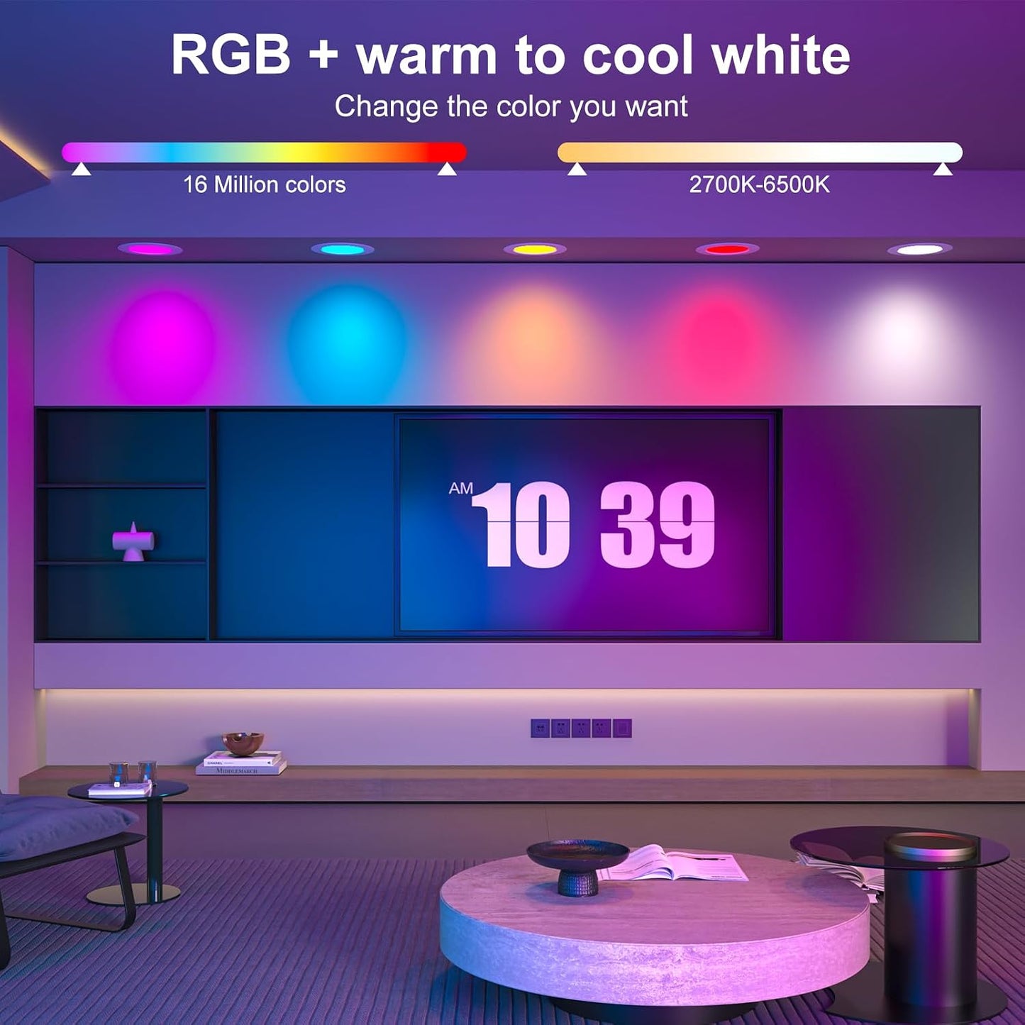 Color Changing LED Can Lights,12Pack Retrofit LED Recessed Lighting 5/6inch,13W 1050LM Smart Recessed Can Lights,Compatible with Alexa,Bluetooth APP Control,for Bedroom Kitchen Living Room