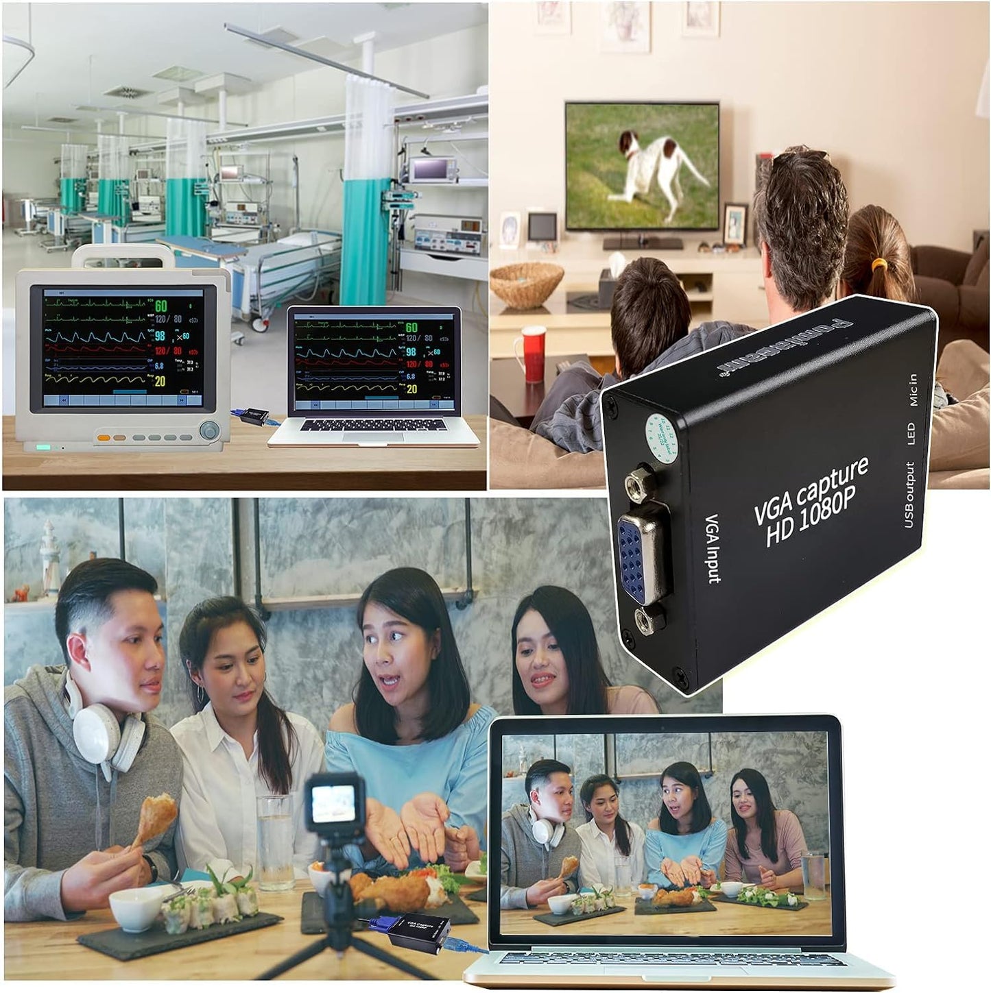 Video Coverter VGA Capture Card,VGA to USB2.0 Converter,Audio and Video Capture Device,Plug-and-Play,USB Drive-Free HD 1080P Video Capture Tool for Windows,Linux and Android