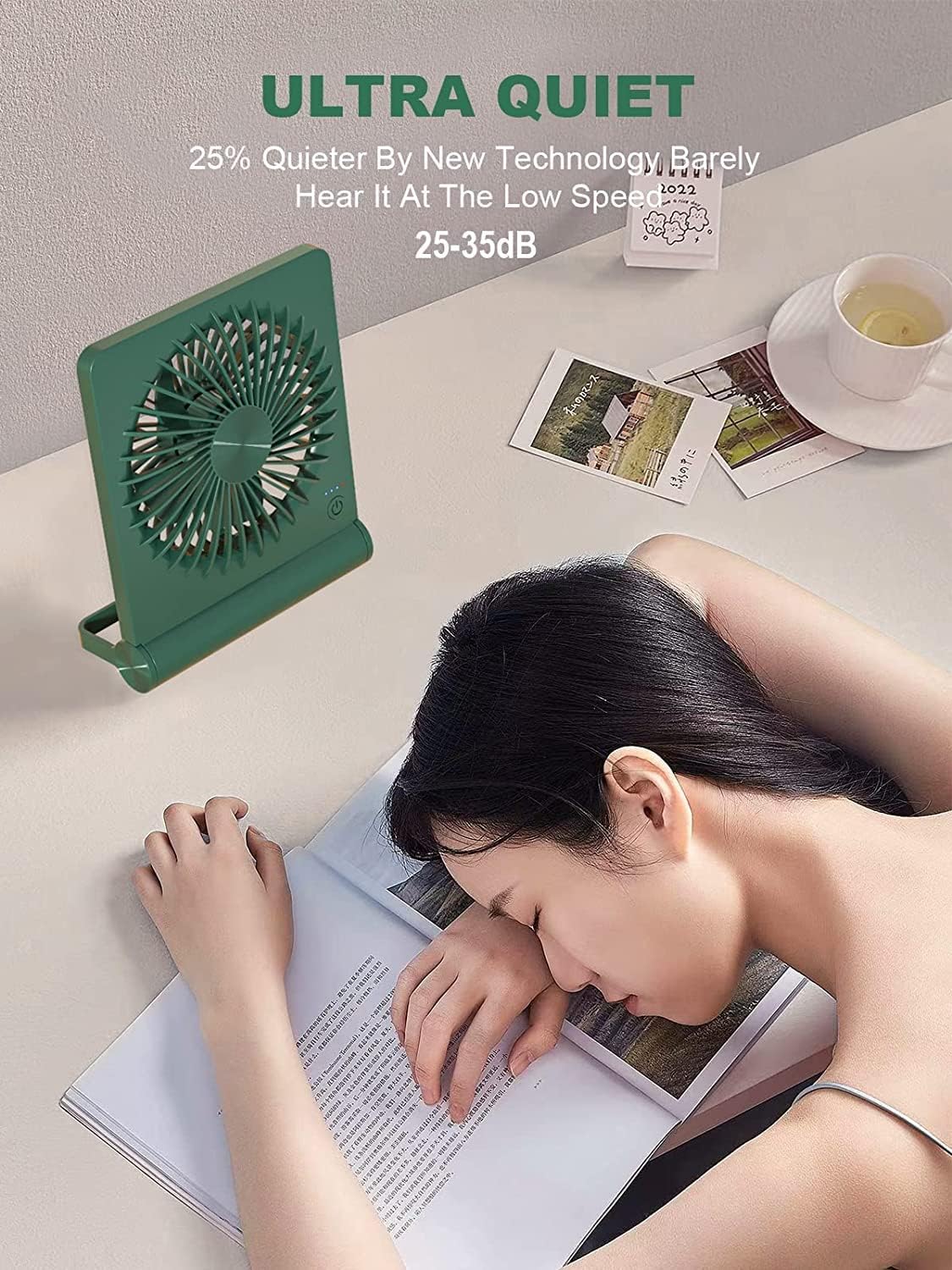 Desk Fan, Rechargeable Battery Operated, 3 Speeds Ultra Quiet Strong Wind | USB-C powered,180° tilt folding.25dB quiet.2000mAh battery:12/8.5/4.5hrs.Portable,personal fan for desk,office,home,bedroom.