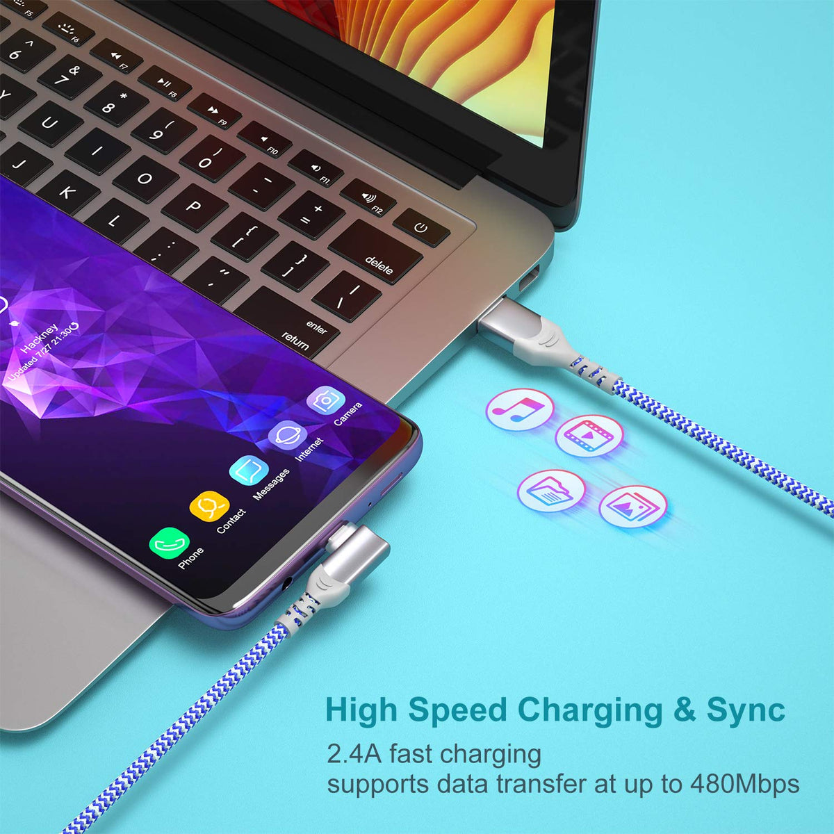 USB C Cable Fast Charging,3Pack 10ft Nylon Right Angle USB A to USB C Cable