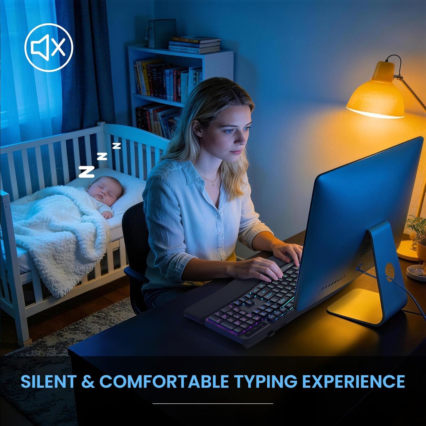 COLIKES Wireless Ergonomic Keyboard, Backlit Keyboard Silent with 15 RGB Lighting Effects, Leather Wrist Rest, 2500mAh Rechargeable, Multimedia Keys, Wave Keyboard for PC Computer Laptop Windows Mac