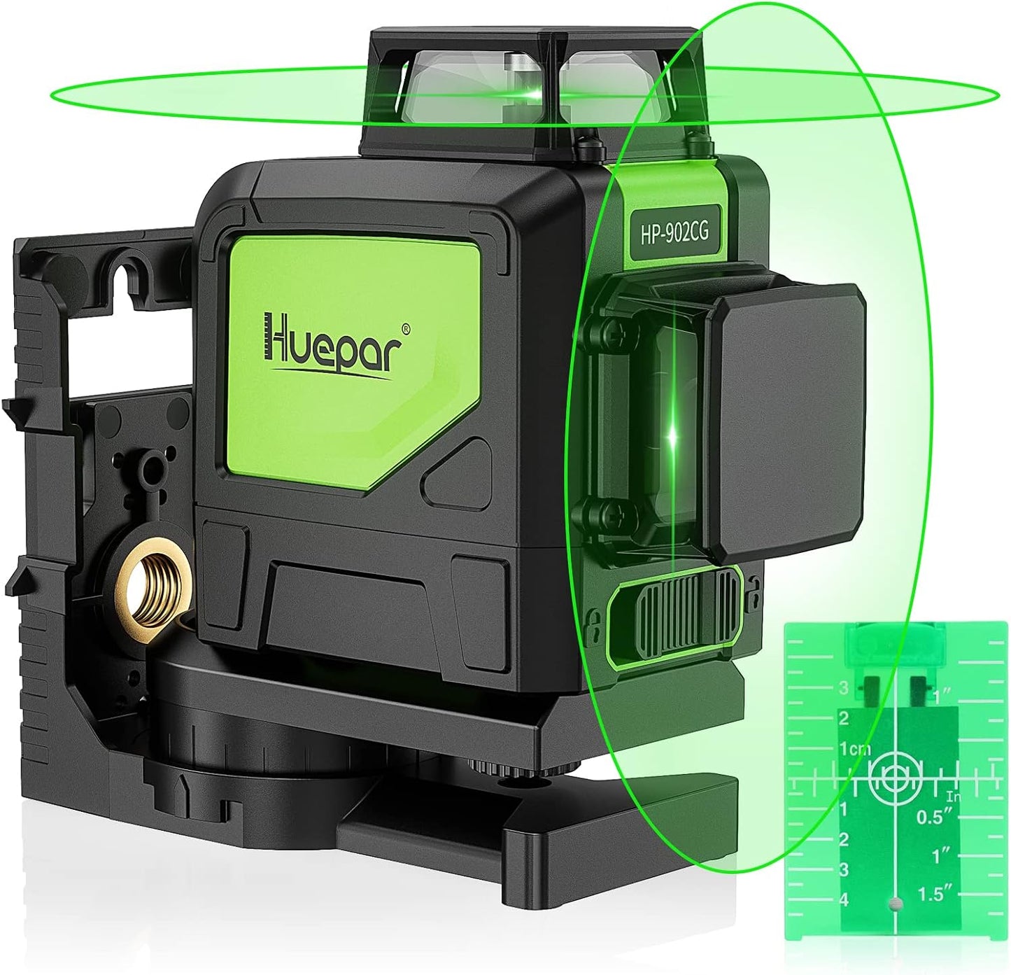 HUEPAR Self-Leveling Laser Level, 2×360 Green Beam Cross Line Laser Tool, Alignment 360-Degree Horizontal Line with Pulse Mode, Magnetic Pivoting Base Included
