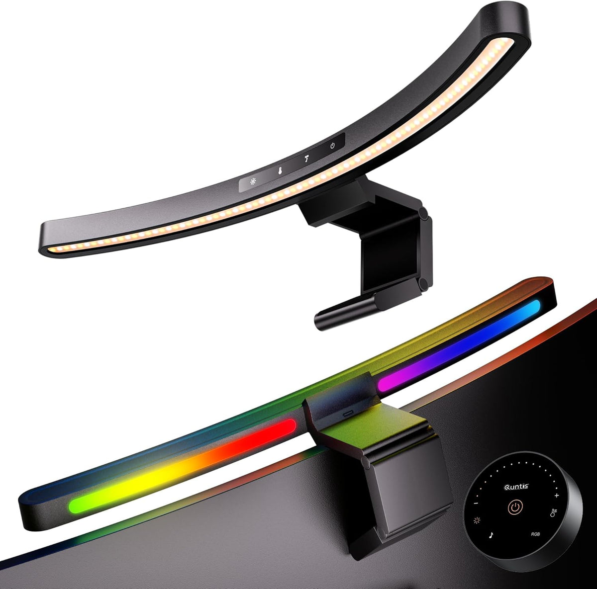 Quntis 17.7'' Curved Monitor Light Bar RGB Backlight with Music Sync, Black
