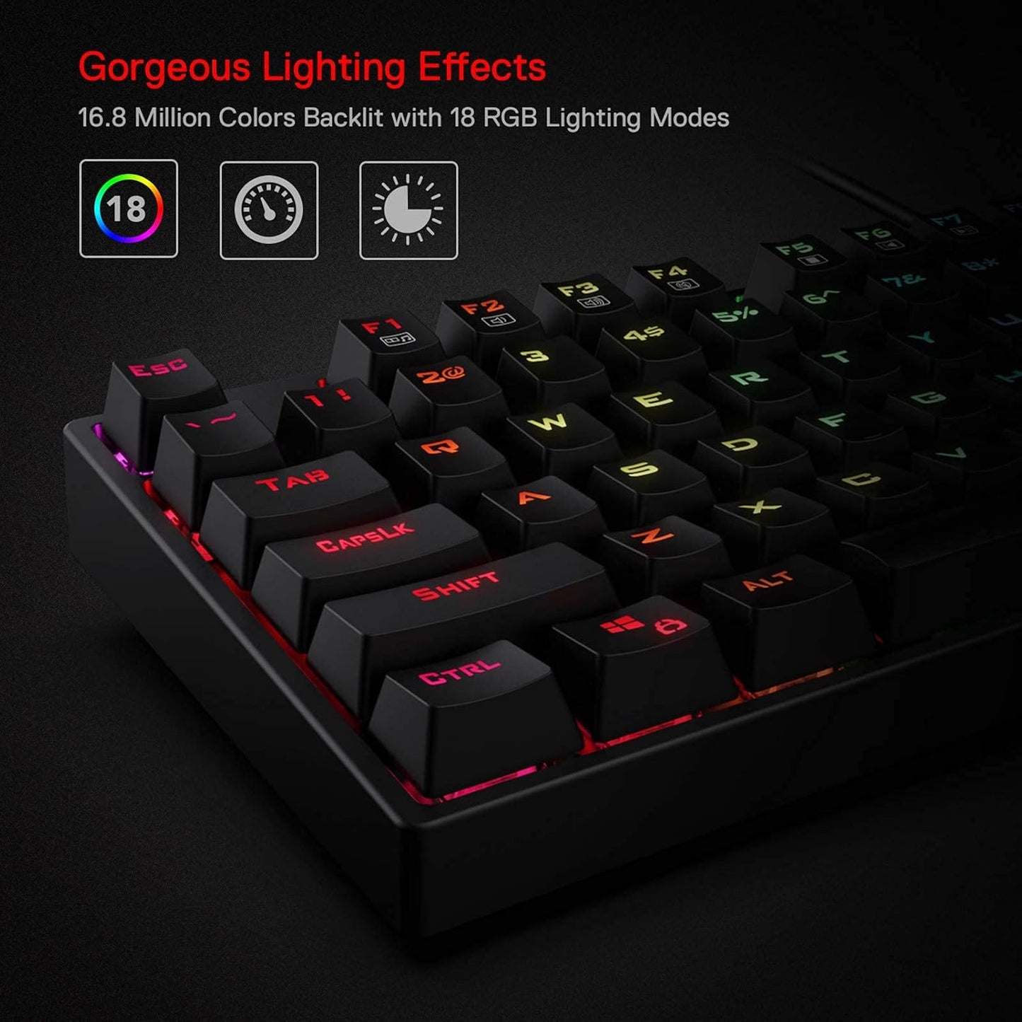 Redragon K582 Wired RGB Mechanical Gaming Keyboard, 104-Key Standard Layout | 16.8M Color Immersive eSports Lighting Vibe, N-Key Rollover for Accurate Combos, 50M-Keystroke Durability, Customize Software