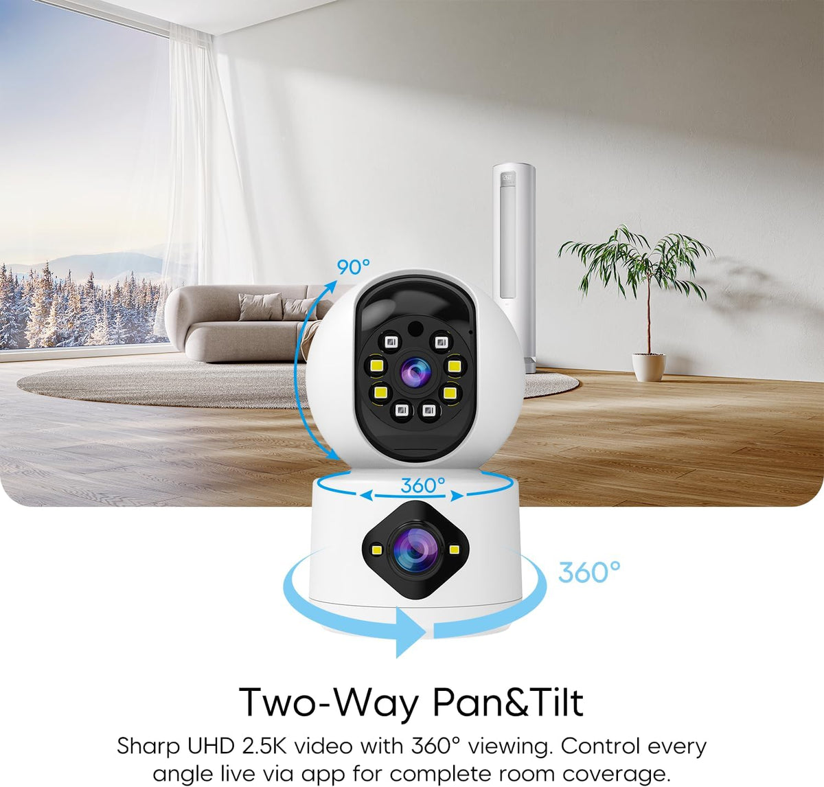 VSTARCAM Indoor Security Camera, 2K Dual Lens WiFi Camera with Two Live Views, 360° Pan & 90° Tilt, Two-Way Audio, Color Night Vision, Motion Alerts, 24/7 Recording for Baby, Pet, Elderly & Home