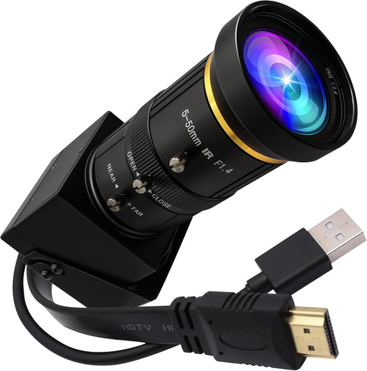 ELP 4K HDMI USB Camera Manual Zoom Webcam Dual Output Telephoto Camera for Computer TV Projector 5-50mm 10X Zoom Camera Mini Lightburn Camera Industrial USB Security Camera for Laptop Pi Jetson Nano