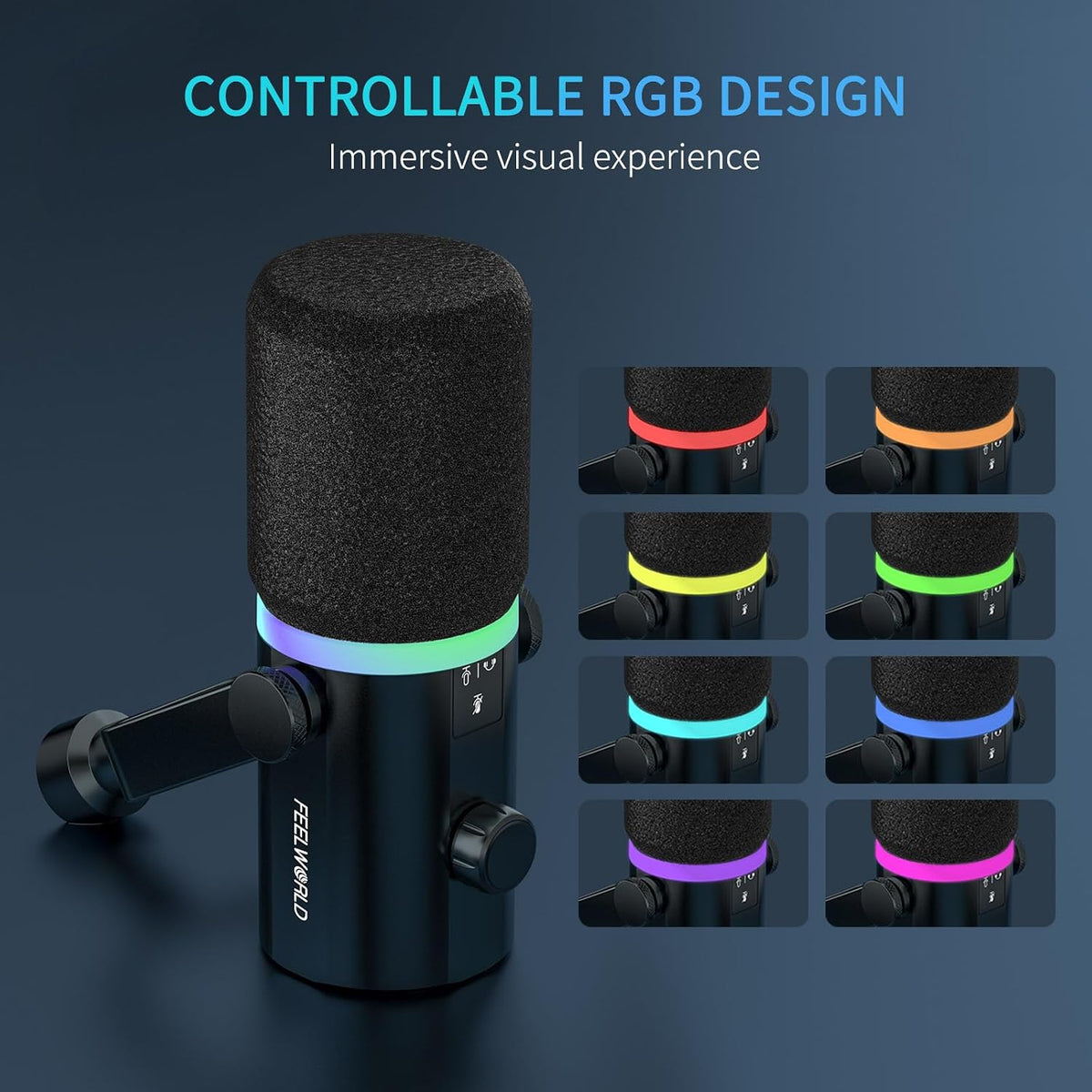 FEELWORLD PM1 XLR USB Black Metal Podcast Dynamic Microphone with Desktop