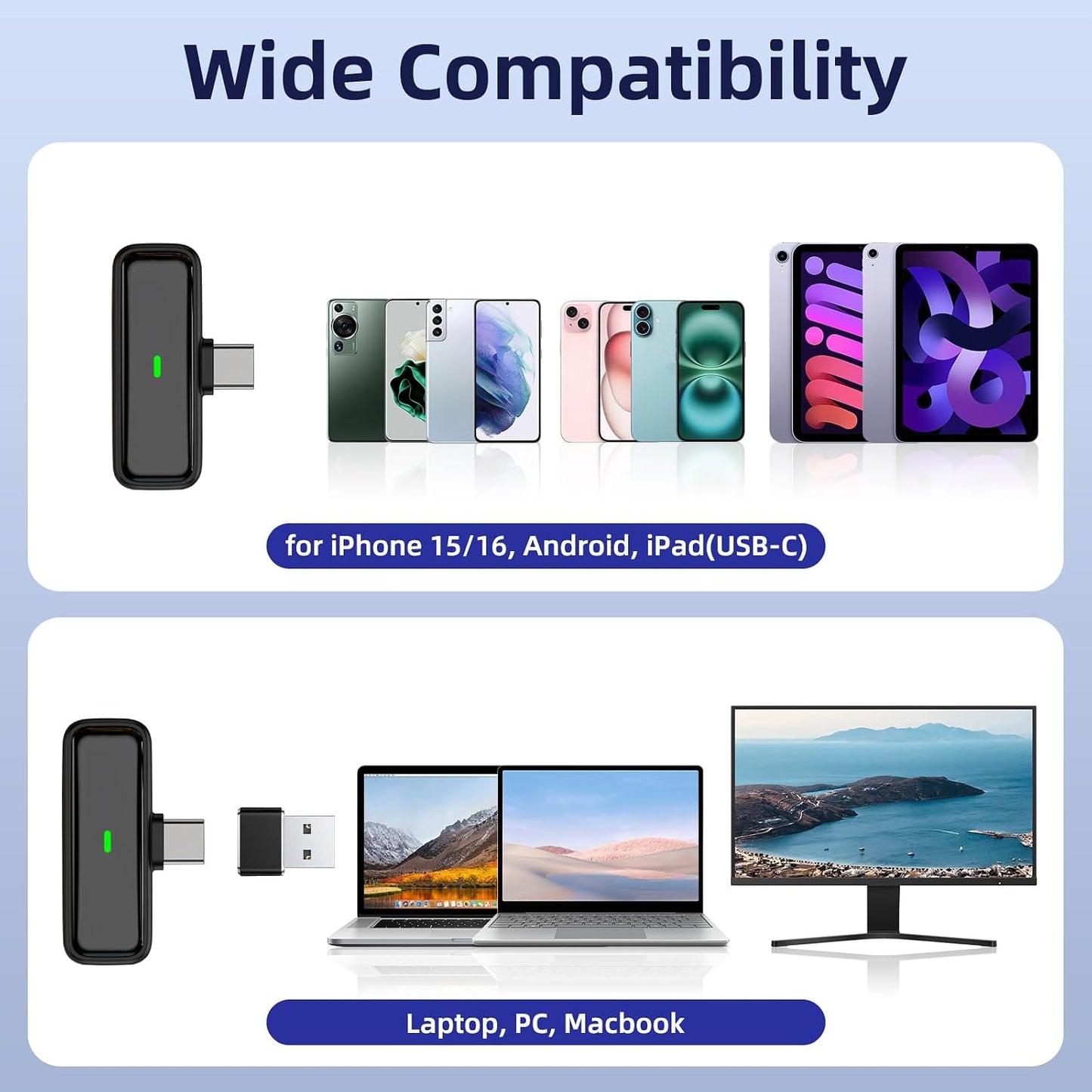 NPTCL Wireless Microphone for iPhone 17/16/15 PC Laptop Computer Android | Noise Canceling, 24H Charging Case, LED Charge Display, Mini Clip Mic for Video Recording Vlog Podcast Youtube, USB & USB C