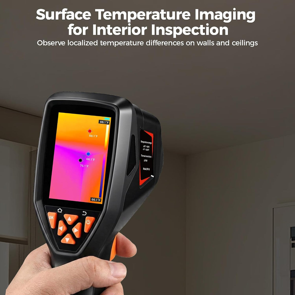 320x240 Thermal Camera 25Hz Handheld for Leak Detection Home | 320x240 Super Resolution, high/low temp alarm, 8hr battery, -4°F~1022°F, for moisture & home inspection