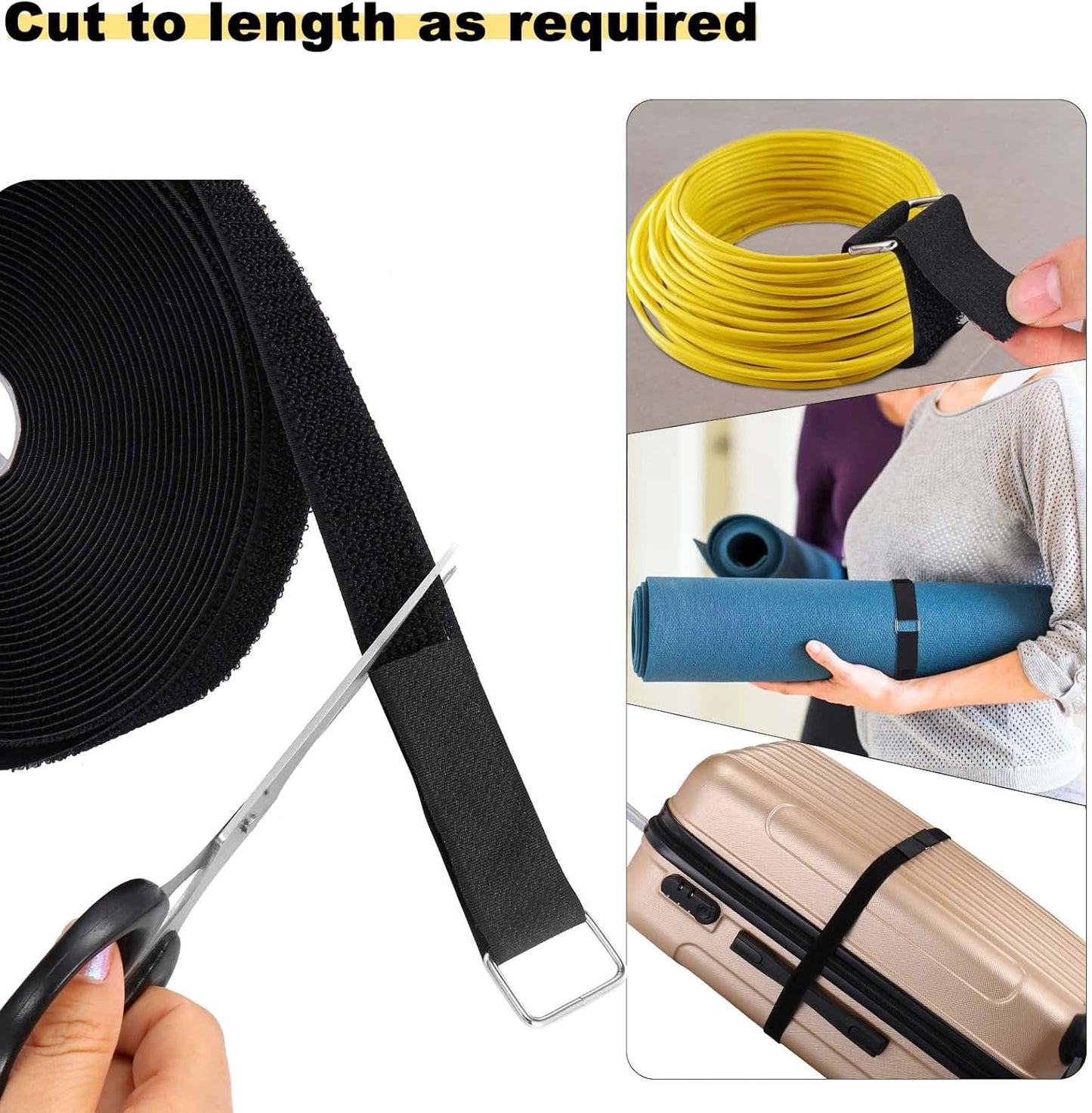 YMCRLUX 1"x32ft Hook and Loop Straps with 50 Metal Buckles, Adjustable Fastening Cable Straps, Cut-to-Length Cinch Strap, Reusable Nylon Securing Cord Ties for Organizer or Storage, 1 inch Wide, Black