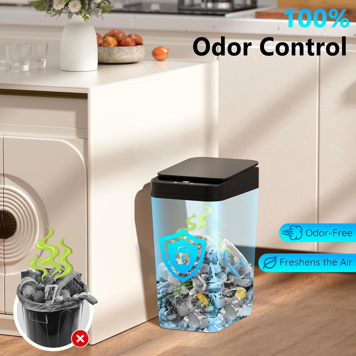 Bathroom Small Trash Can with Lid, Automatic Garbage Can, 2.6 Gallon