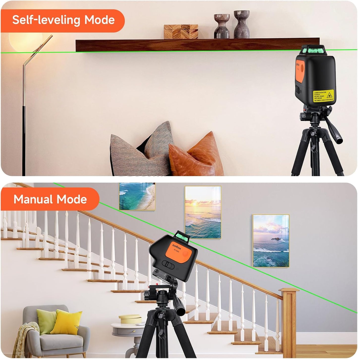 Plumb Dot Laser Level with Tripod, 360 Degree, PV-360G-KIT | 2 Plumb Points, Self Leveling, Rechargeable, Green Beam, Entry Level, For Layout, Framing, HVAC, Plumbing, Construction