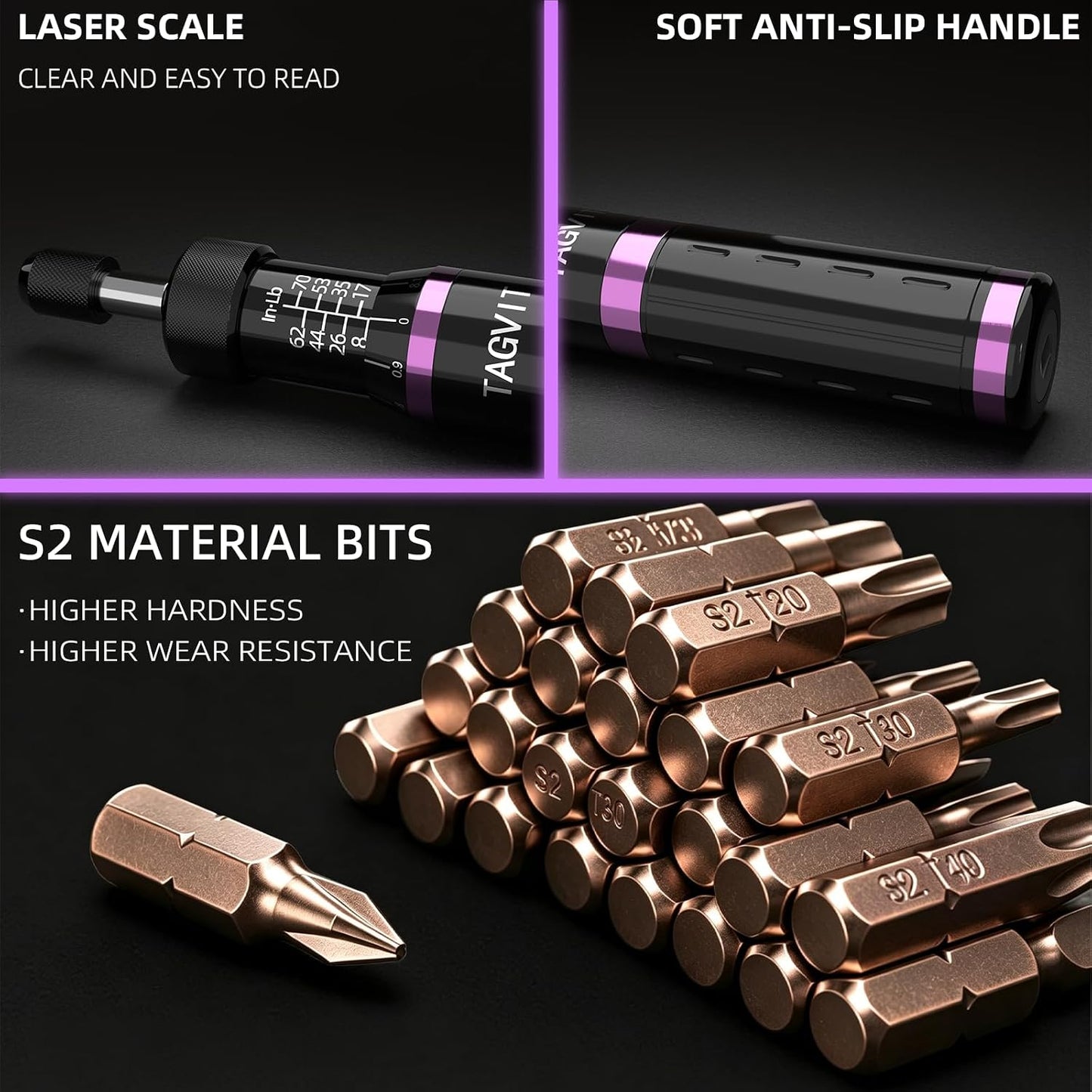 1/4" Torque Screwdriver Set, 8-71in-lb Adjustable Precision Torque Screwdriver Kit, S2 Steel Bits & Quick Lock Adjustment, 52PCS Professional Repair Tool Kit for Electronics, Optics, Smart Lock, DIY