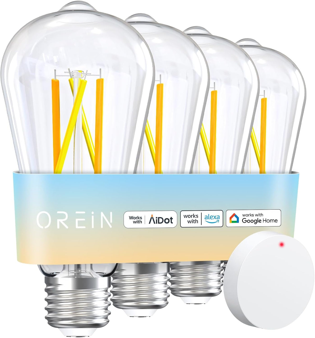 OREiN Smart Edison Light Bulbs, 2.4 Ghz Wi-Fi ST19(58) Vintage Light Bulbs E26, 800LM Dimmable via app, 2700-6500K Tunable, Smart LED Filament Bulb Works with Alexa/Google Home, 60W Equivalent 4Pack