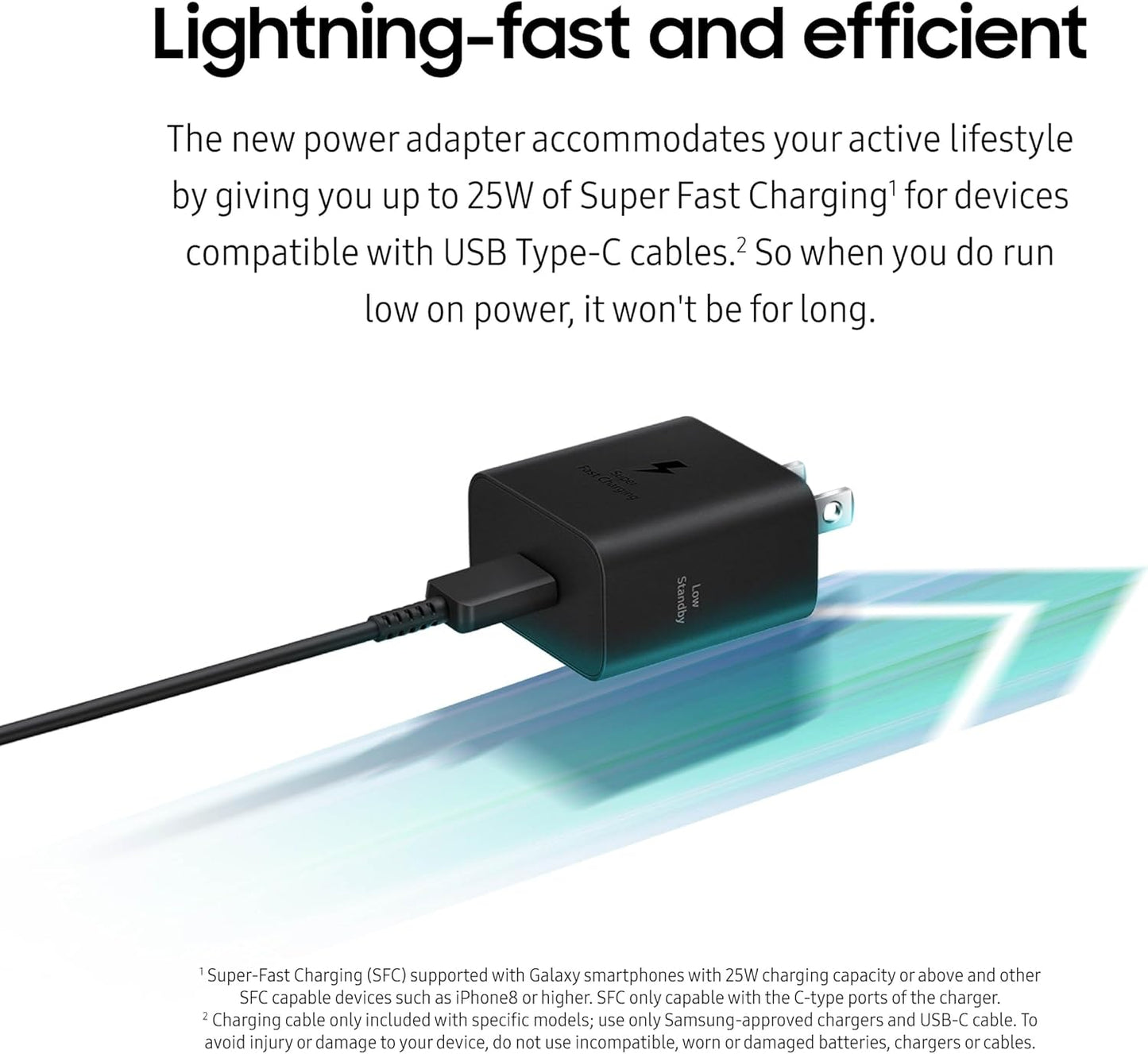 Samsung 25W Wall Charger Power Adapter with Cable, Super Fast Charging, Compact Design, Energy Efficient, Compatible with Galaxy and USB Type C Devices, Black