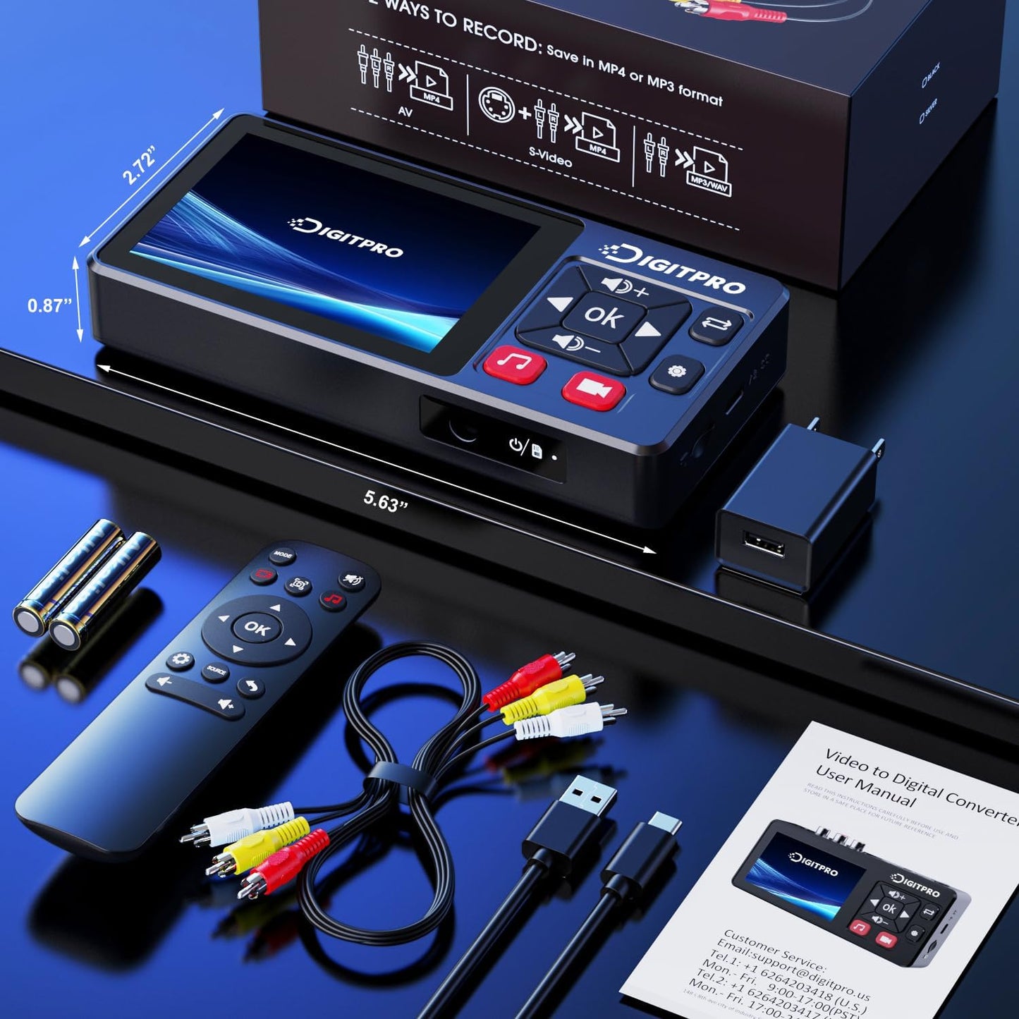 VHS to Digital Converter 2.0, HD Video to Digital Converter Recorder with Remote, Convert Record Analog Video Audio from VHS/VCR, DVR/DVD/Hi8/Mini DV/Camcorder/Gaming Consoles（Tapes Players Needed)