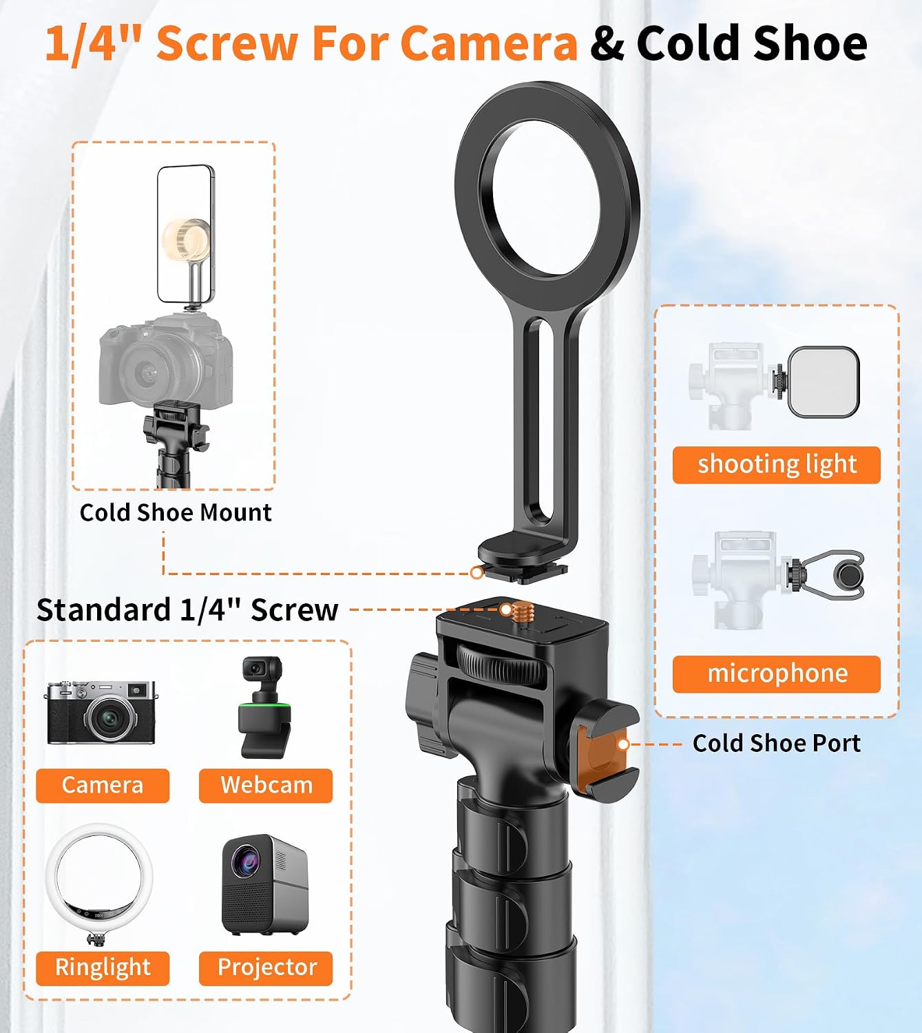 74" Magnetic Phone Tripod with Phone Clip for Magsafe, Camera Tripod | Aluminum Phone Tripod with Remote & Cold Shoe,Camera Stand Tripod for iPhone/Canon/Nikon/DSLR/Digital Camera Accessory Kits