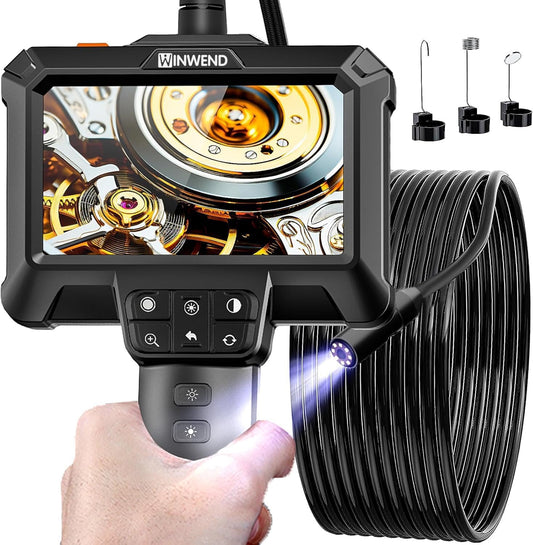 WINWEND Endoscope Camera with Light for Drain,Pipe,Plumbing Mechanic Tools | 8 Adjustable LED, 4.3" LCD Screen,HD 1080P Borescope with 16.5ft Semi-Rigid Cord For Automotive Wall Inspection,Gifts for Men