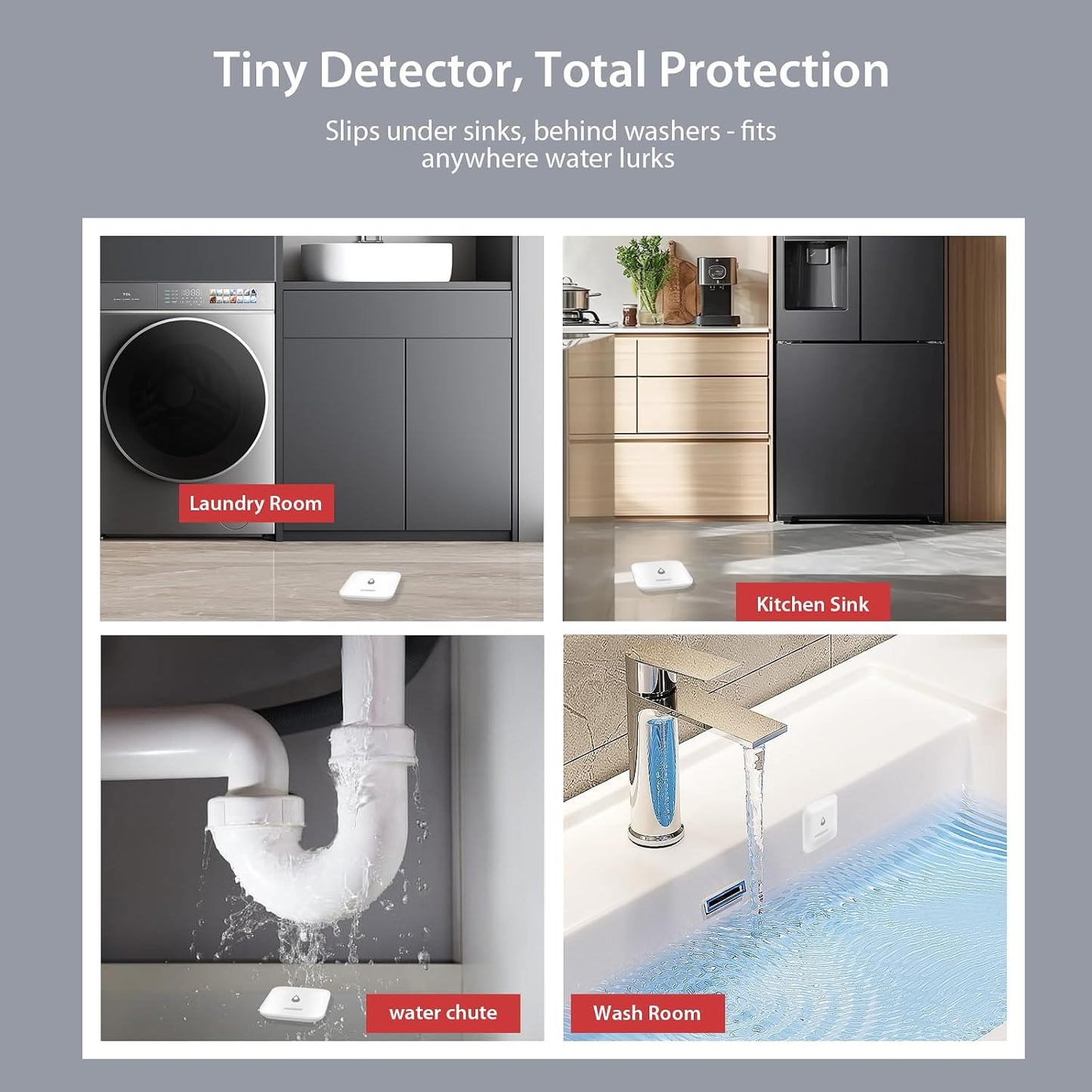 Water Leak Detector for Home, Hub & Mini Sensor 4-Pack | App Notifications, For Kitchen/Bathroom, Smart Water Leak Sensor