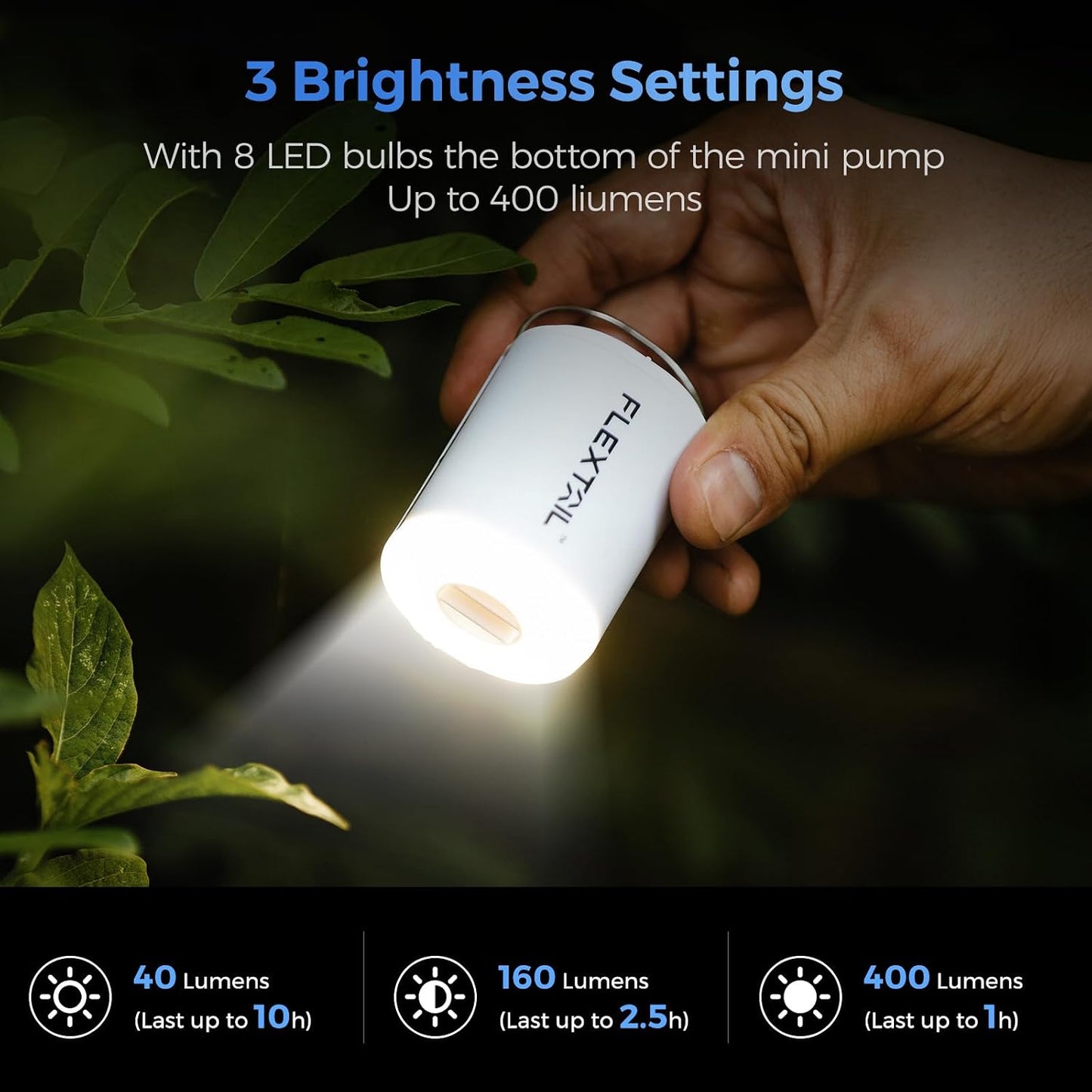 FLEXTAILGEAR Portable Air Pump with Camping Lantern Tiny Pump 2X 4kPa Air Pump for Inflatables Rechargeable Air Mattress Pump with Magnetic Design for Sleeping Pads, Pool Floats, Swimming Rings(OG)