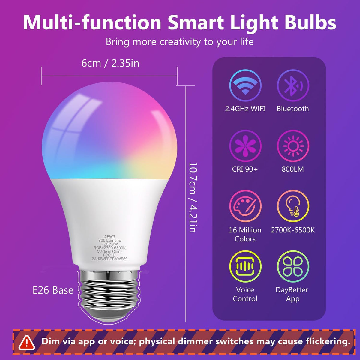 DAYBETTER A19 E26 Smart Light Bulbs,Compatible with Alexa & Google Home