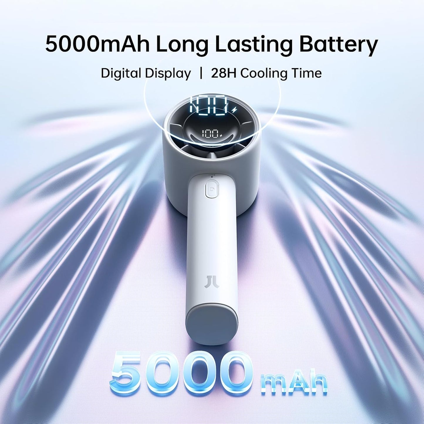 JISULIFE Handheld Turbo Fan Life10S, 28H Max Runtime, Strong Wind, Gray | For Travel, Beach & Concerts, Ultra-Quiet, 5000mAh Rechargeable Portable Fan, Powerful Cool Airflow, Gift for Women & Men