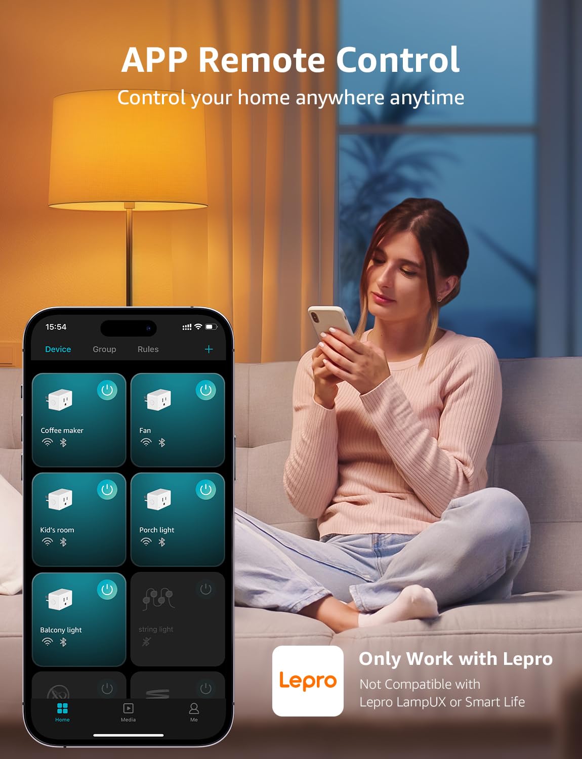 Lepro P1 Smart Plug Mini 15A, WiFi Outlet Plugs Compatible with Alexa & Google Assistant, Voice/APP Control, Timer & Group Controller, 2.4Ghz Only, ETL & FCC Certified, 2-Pack