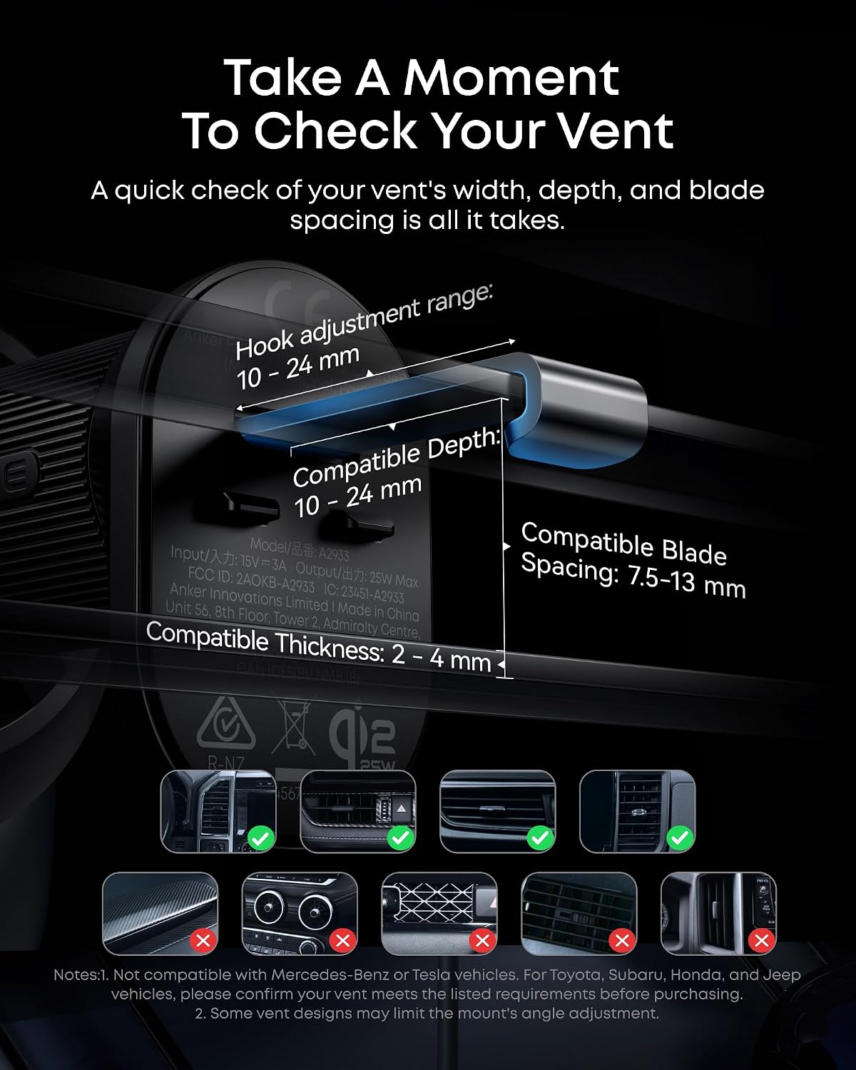 Anker Prime Qi2 25W MagSafe Compatible Wireless Car Charger Mount | AirCool Phone Holder with Vent Clip and Fast Power, for iPhone 17 - 12 Series, and More (Adapter Included)
