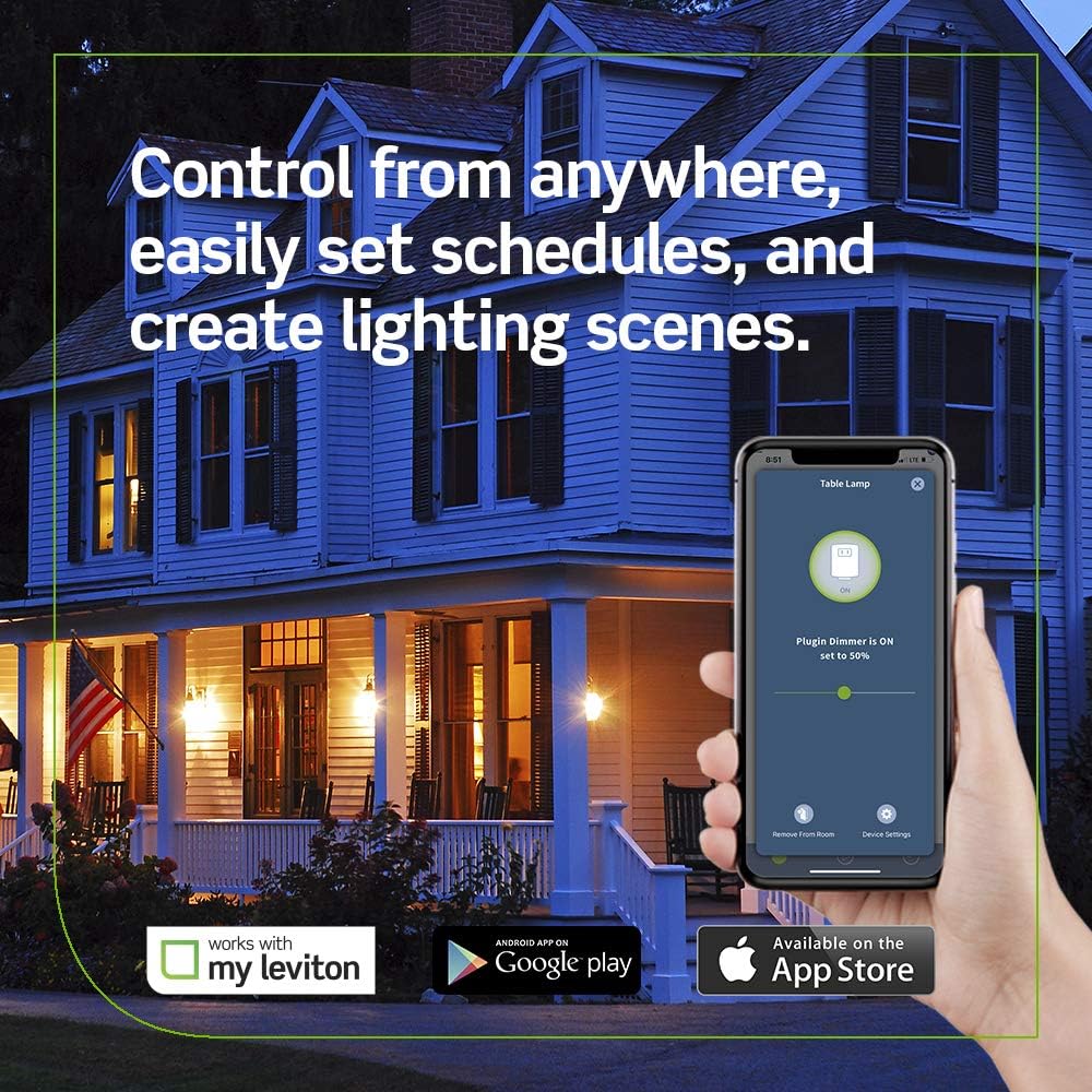 Leviton Decora Smart Wi-Fi Plug-in Dimmer, Works with Amazon Alexa, No Hub Required, 1-Pack, DW3HL-1BW, White
