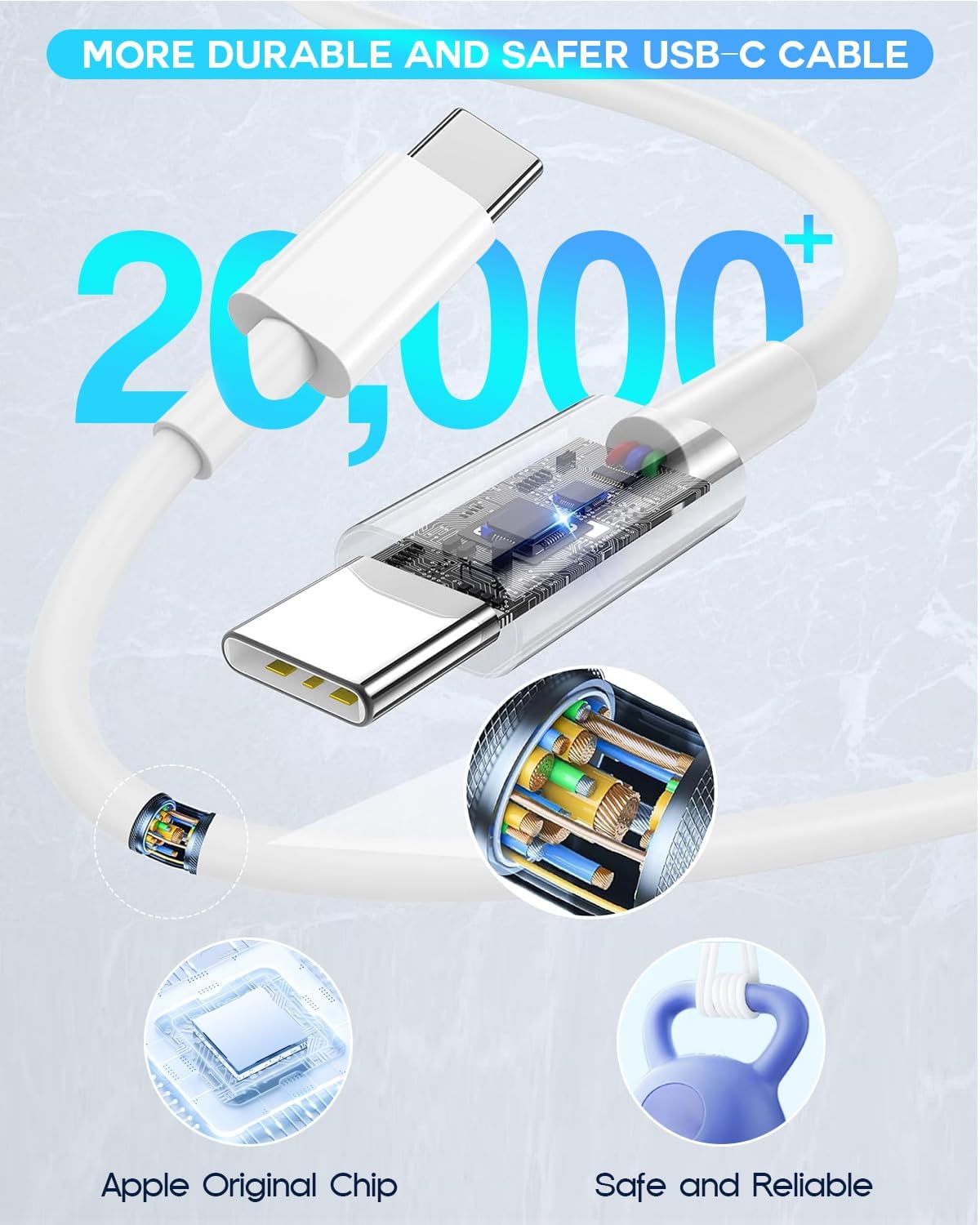 USB C to USB C, 240W USB C Cable, 6.6ft C to C Cable Fast Charging for Macbook Pro/Macbook Air, iPad Pro 12.9-inch, iPhone 15/Pro Max/Pro/Plus, Samsung Galaxy S23,Compatible 140W/100W /65W/45W/35W/20W