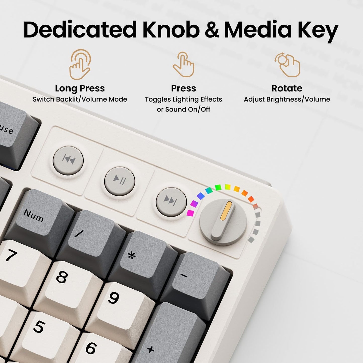 Kisnt KN104 Wireless Mechanical Keyboard for Office& Gaming | 100% Full Size with numpad, Bluetooth/2.4GHz/USB-C, Custom RGB, Hot-Swappable, Knob Control, Creamy Sound with Linear Switch