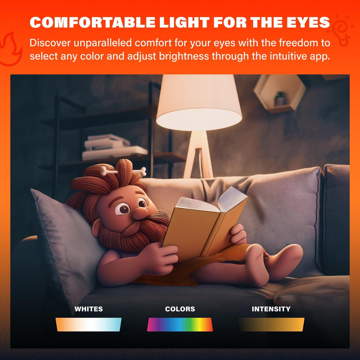 Caveman Matter & WiFi A19 Smart LED Light Bulb, 60W 800lm 4PK