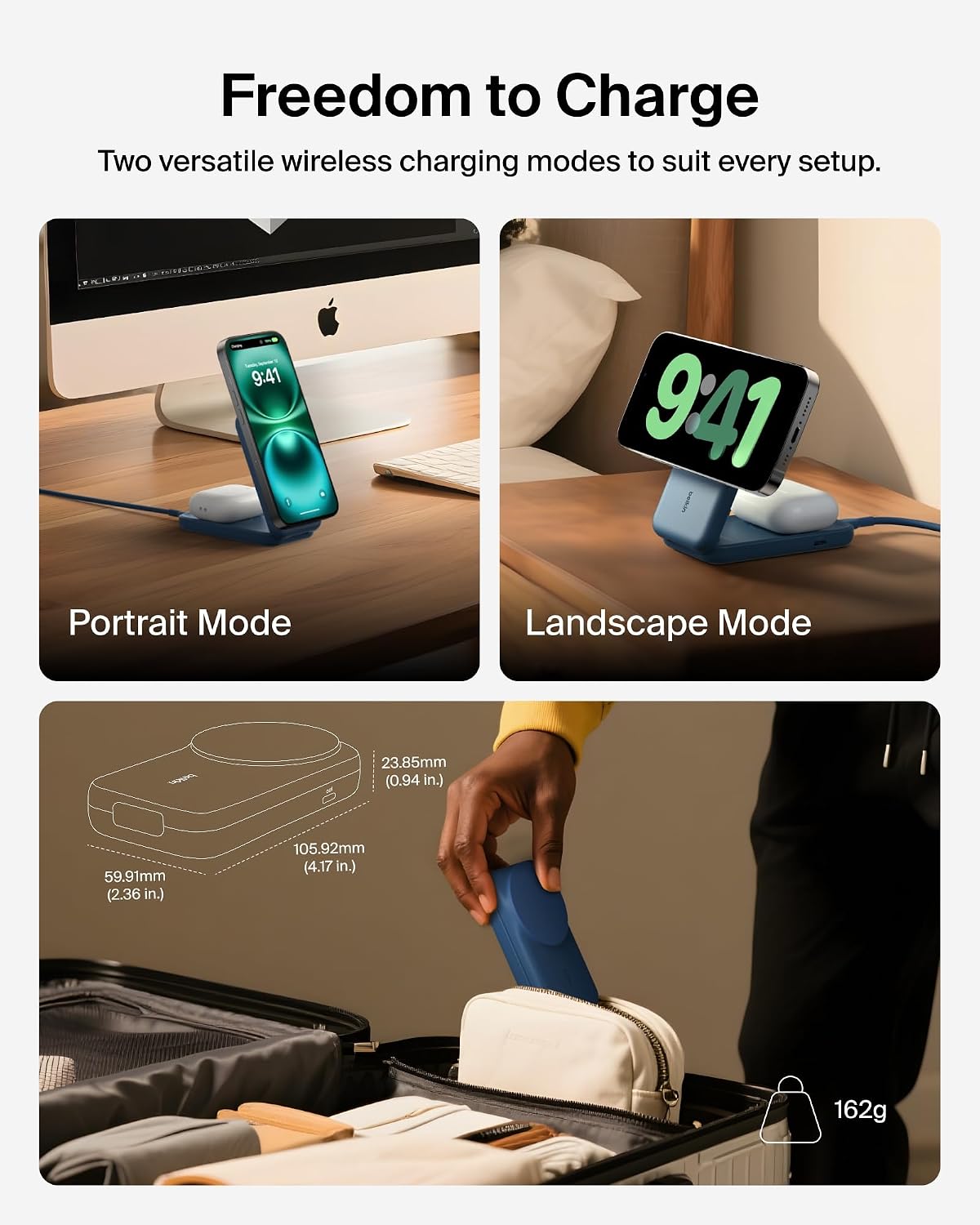 Belkin Qi2.2 25W Wireless 2 in 1 Foldable Fast Charging Station for iPhone | Fast Charging, MagSafe Compatible, iPhone 17/16/15, AirPods, Travel Charger, Magnetic