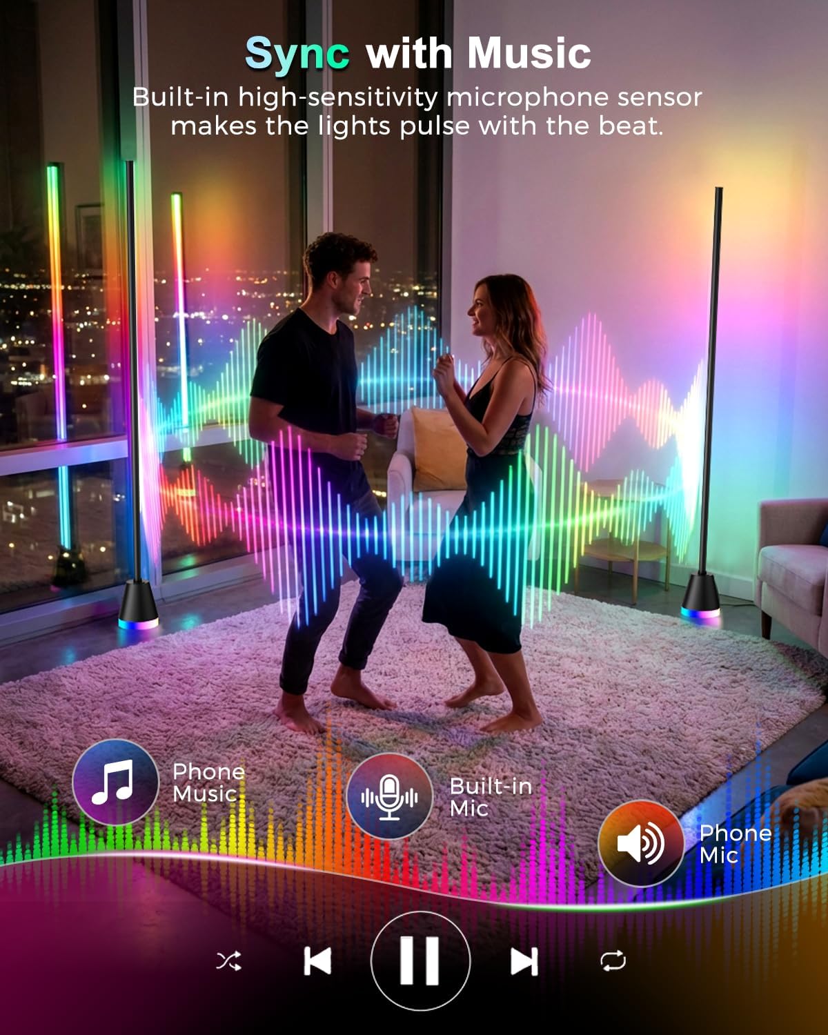 Corner Floor Lamp, Smart RGB Lamps for Living Room Bedroom, APP & Remote Control Tall Standing LED Lights, 16 Million DIY Colors Cool Modern Ambient Lighting with Music Sync & Timer, Black