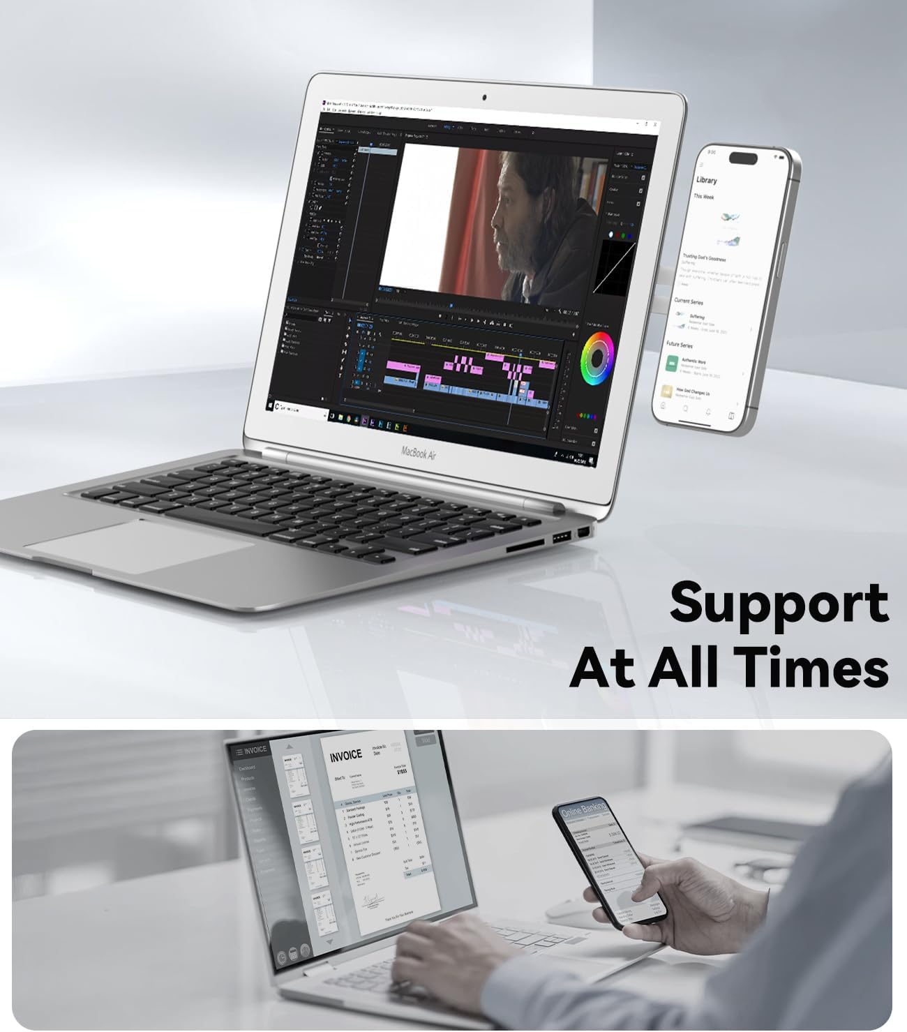 CloudValley Magnetic Laptop Phone Holder for iPhone 17/16/15/14/13 MagSafe | Adjustable Phone Monitor Side Mount, Slim Portable Foldable Computer Expansion Bracket, Silver