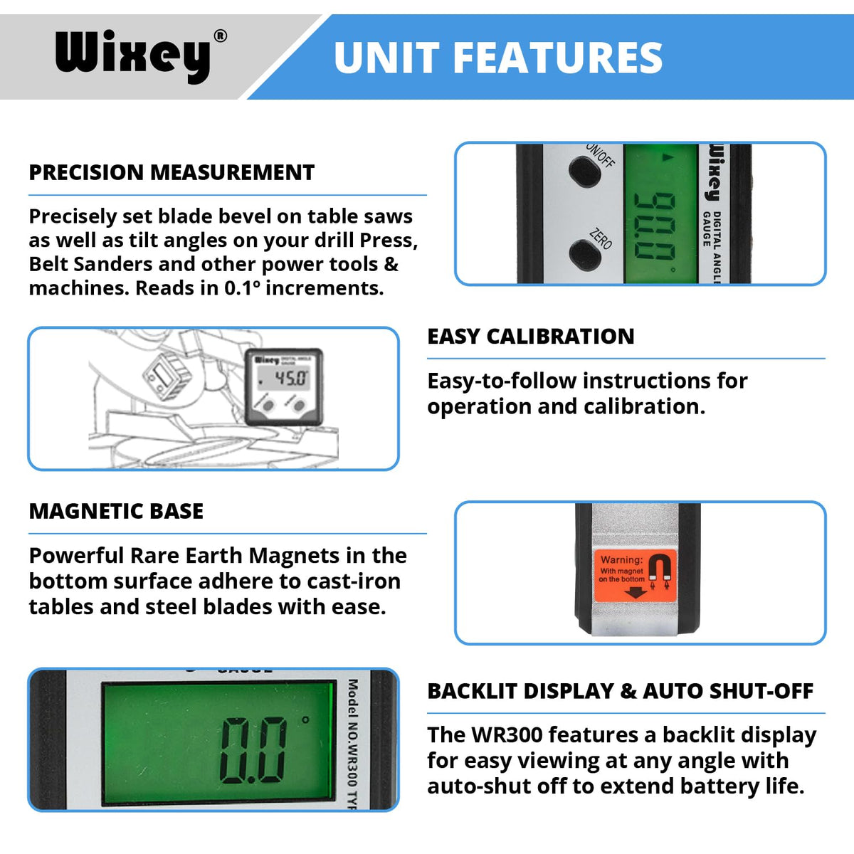 Digital Angle Gauge for Table Saw & Miter Saw, Magnetic | Digital Angle Gauge – Precision Angle Setup – Angle Finder – Magnetic Base – Easy-Read Display